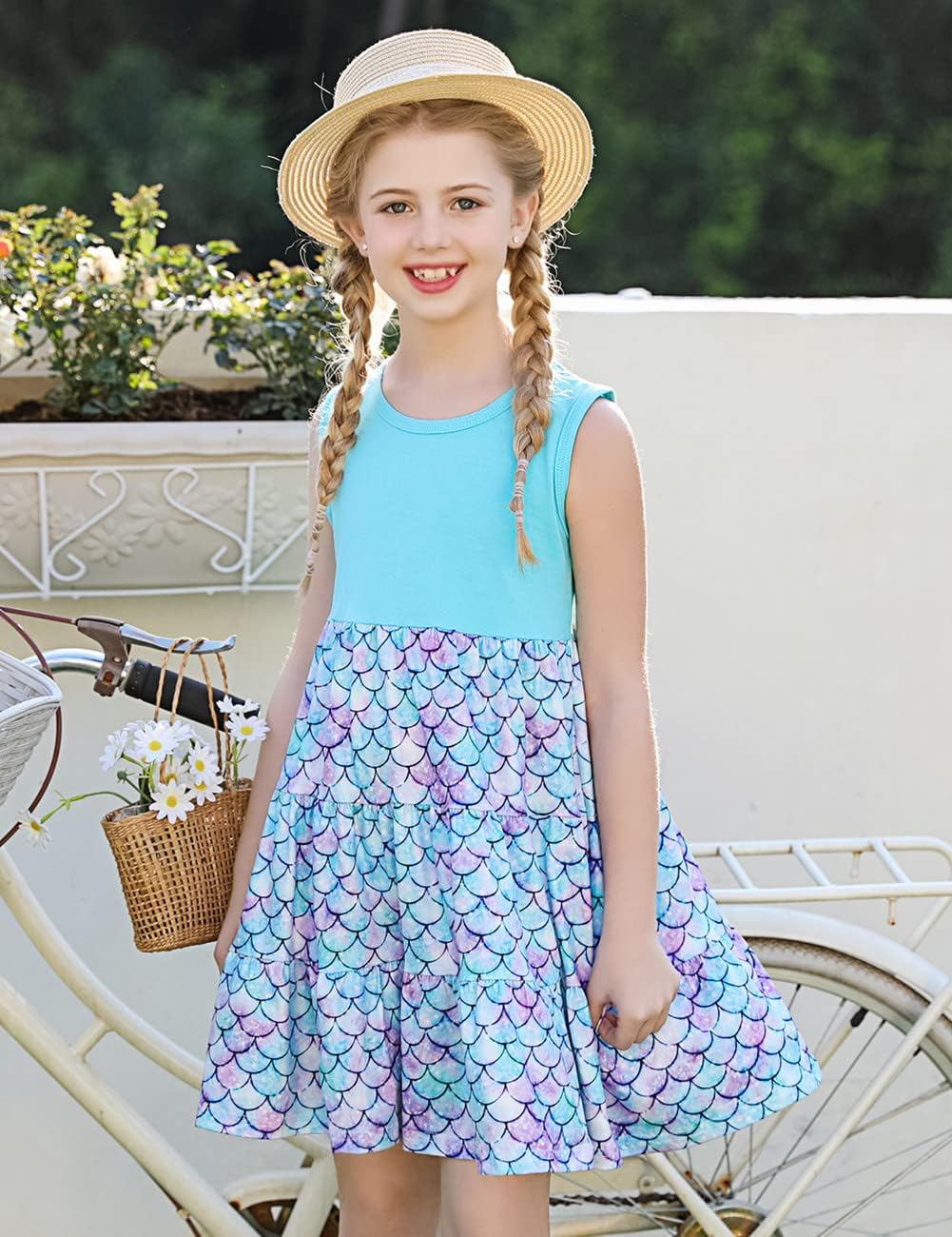 Lovekider Girls Casual Dress for Summer 3D Cute Swing Sundress Playwear Twirling Tiered Midi Dresses 4-9T