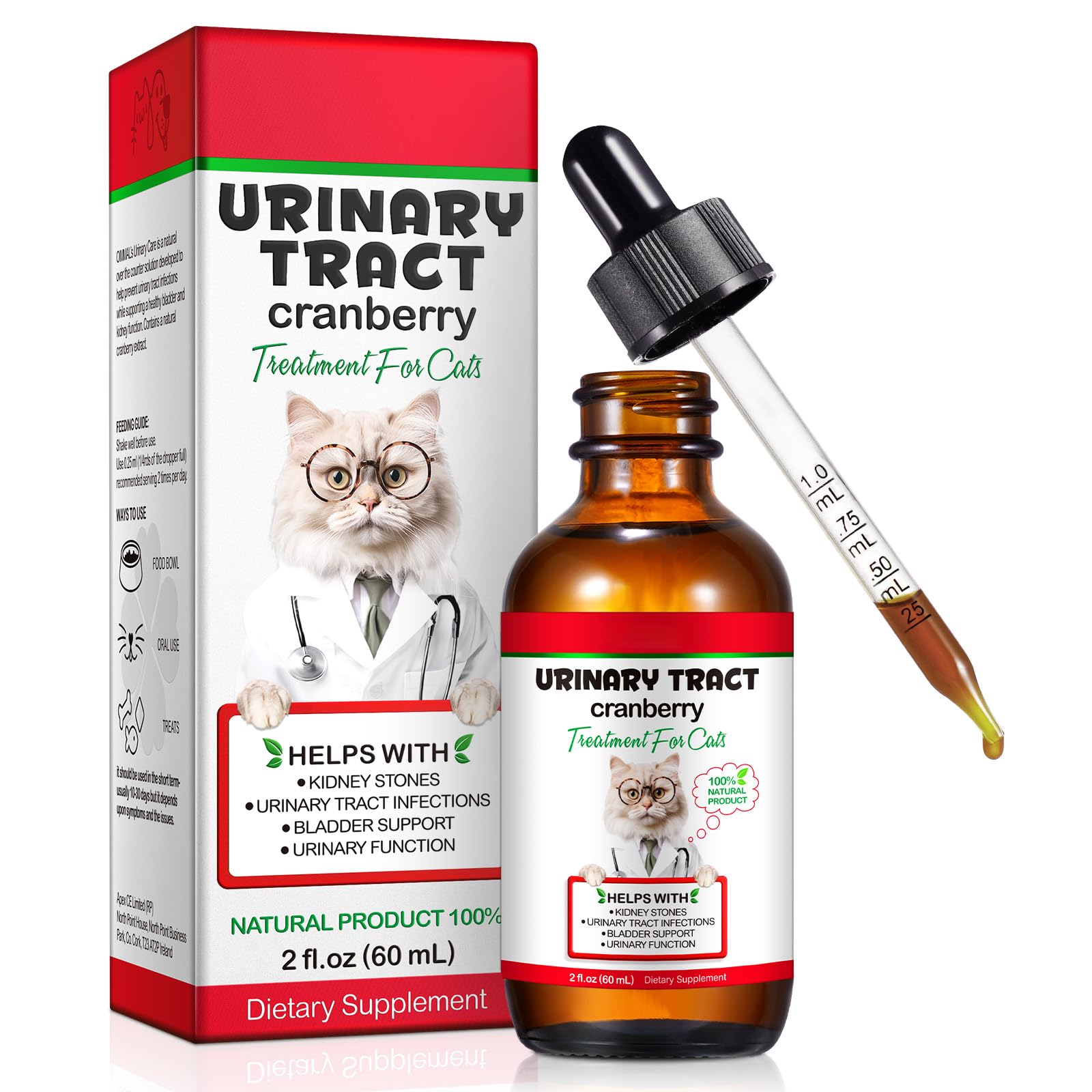 Urinary Tract for Cats, Natural Cat Urinary Tract Infection Treatment Drops Supports Bladder, Kidney Stone, Cat UTI, Cranberry Kidney Bladder Support Supplement, Chicken Flavor - 60ml / 2.02oz