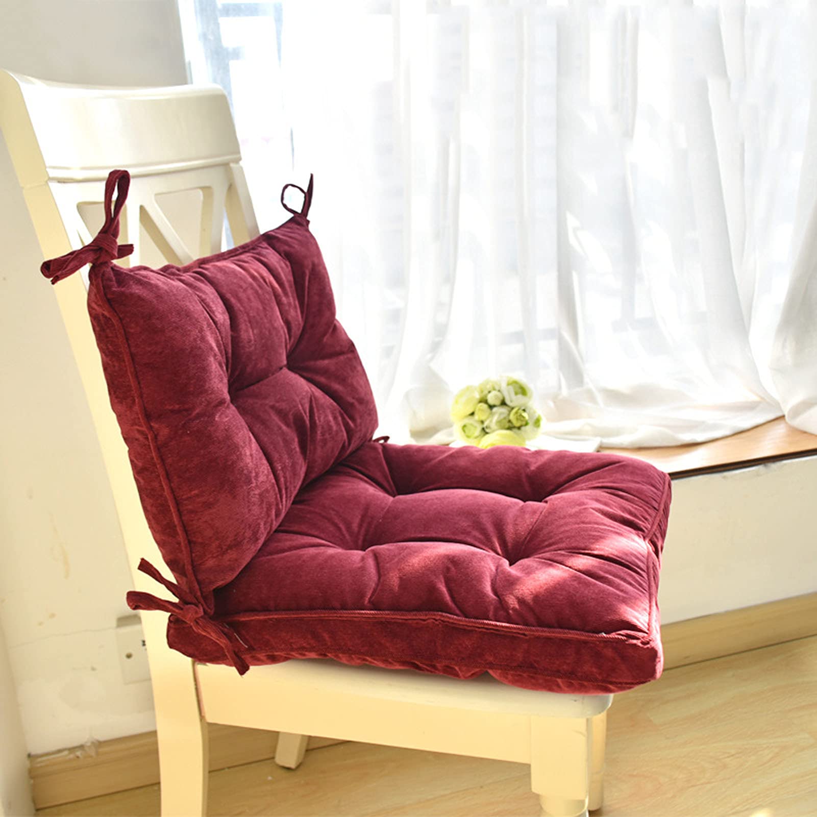 ZPEE Chair Cushions With Ties,Thicken Seat Pads With Back Super Soft Japanese Futon Chair Pad Tatami Floor Cushion Short Plush-Red 43x43cm(17x17)