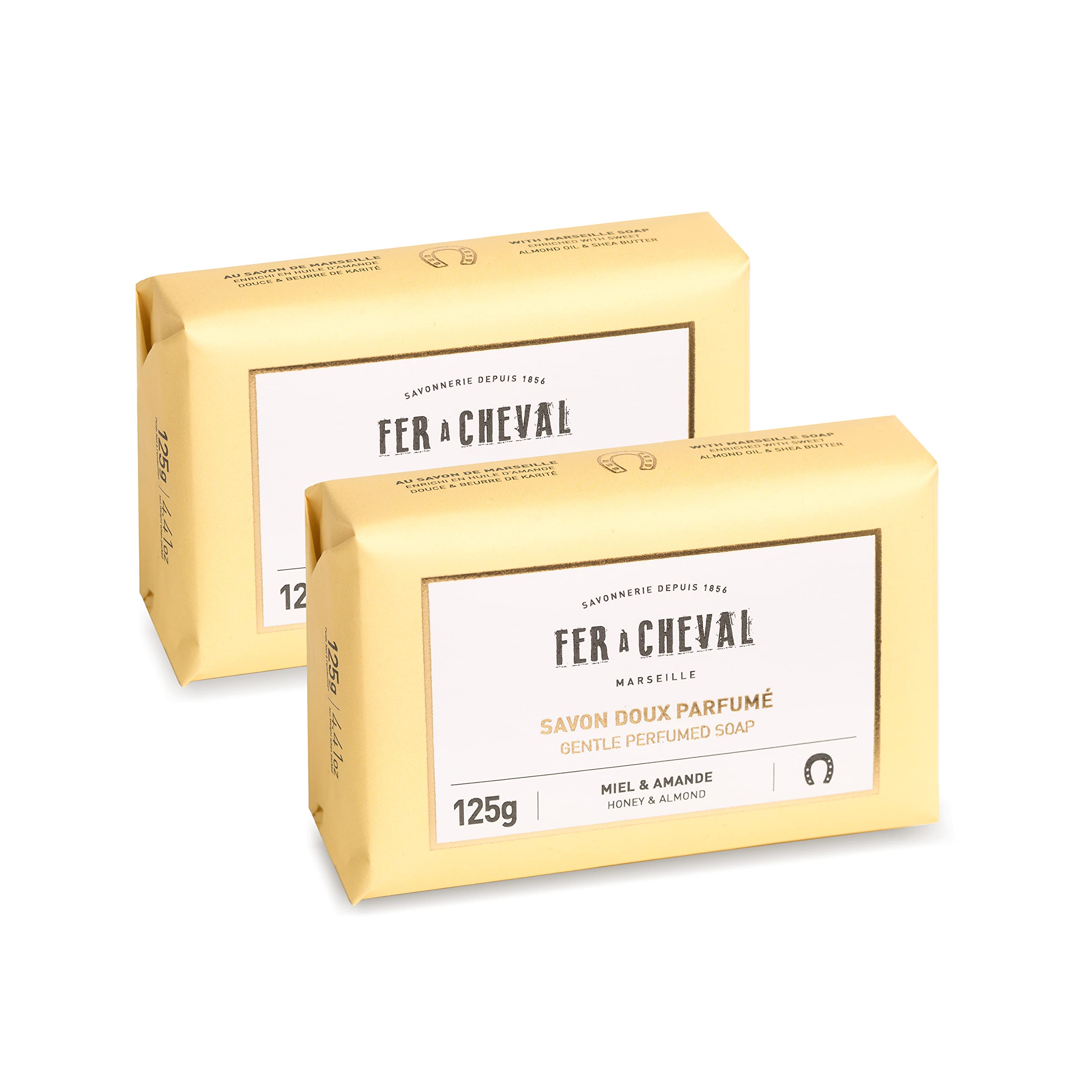 Fer à Cheval Bath Soap Bars, Gentle Perfumed Honey Almond Bar Soap for Men and Women Body Soap, Honey & Almond 125g, Pack of 2