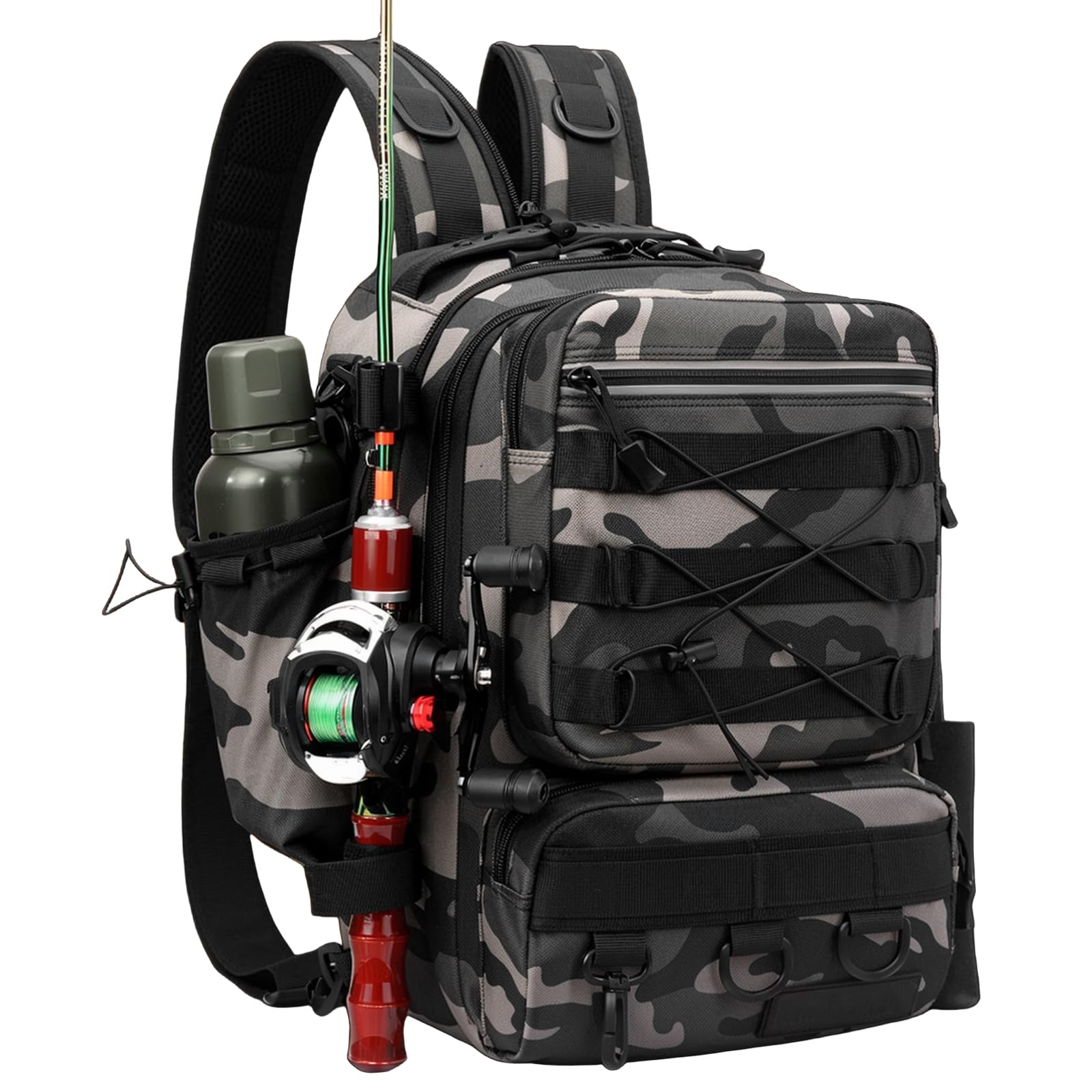 Dokeno Sac à Dos de Pêche, Multiple Pockets Sac de Pêche, Sac à Dos de Chasse et de Pêche, Sac à Dos d'accessoires de Pêche pour Support de Canne à Pêche, Cadeaux de Pêche pour Homme et Femme