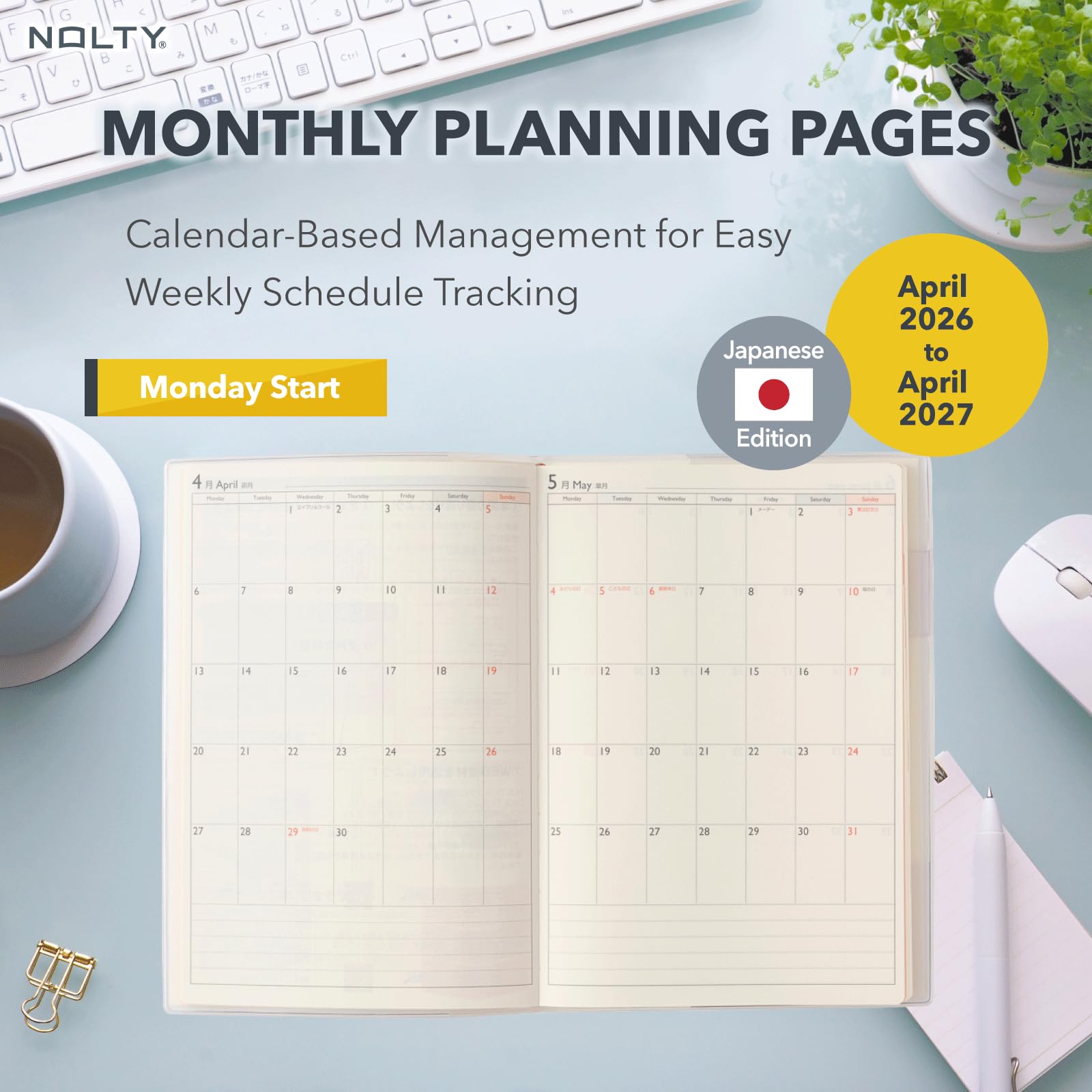 NOLTY Schola Light A5 Wochenplaner 2026 April Start Japanische Ausgabe Elfenbein 2026-9211G