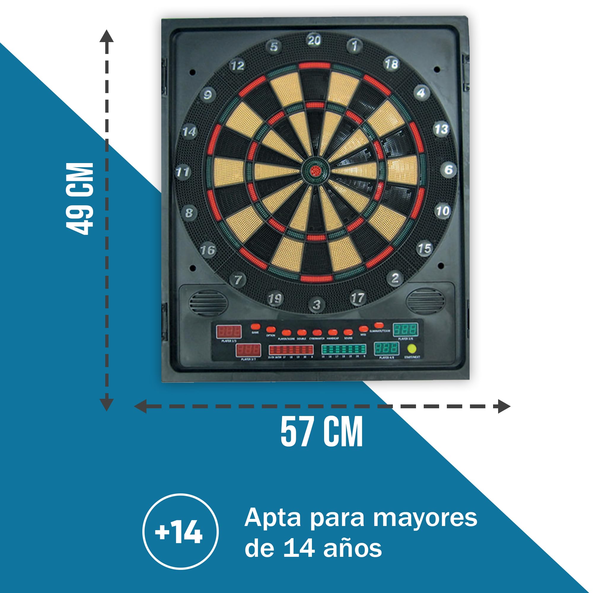 Diana Electrónica Eros | Diana con Puertas de Madera y Pantalla LED | 27 Juegos y 202 Variaciones | Multijugador hasta 8 Jugadores | Incluye 12 Dardos y Adaptador