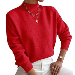 Soft Sweaters for Women Half Turtleneck Pullover Long Sleeve Sweater Solid Color Drop Shoulder Loose Knitted Top