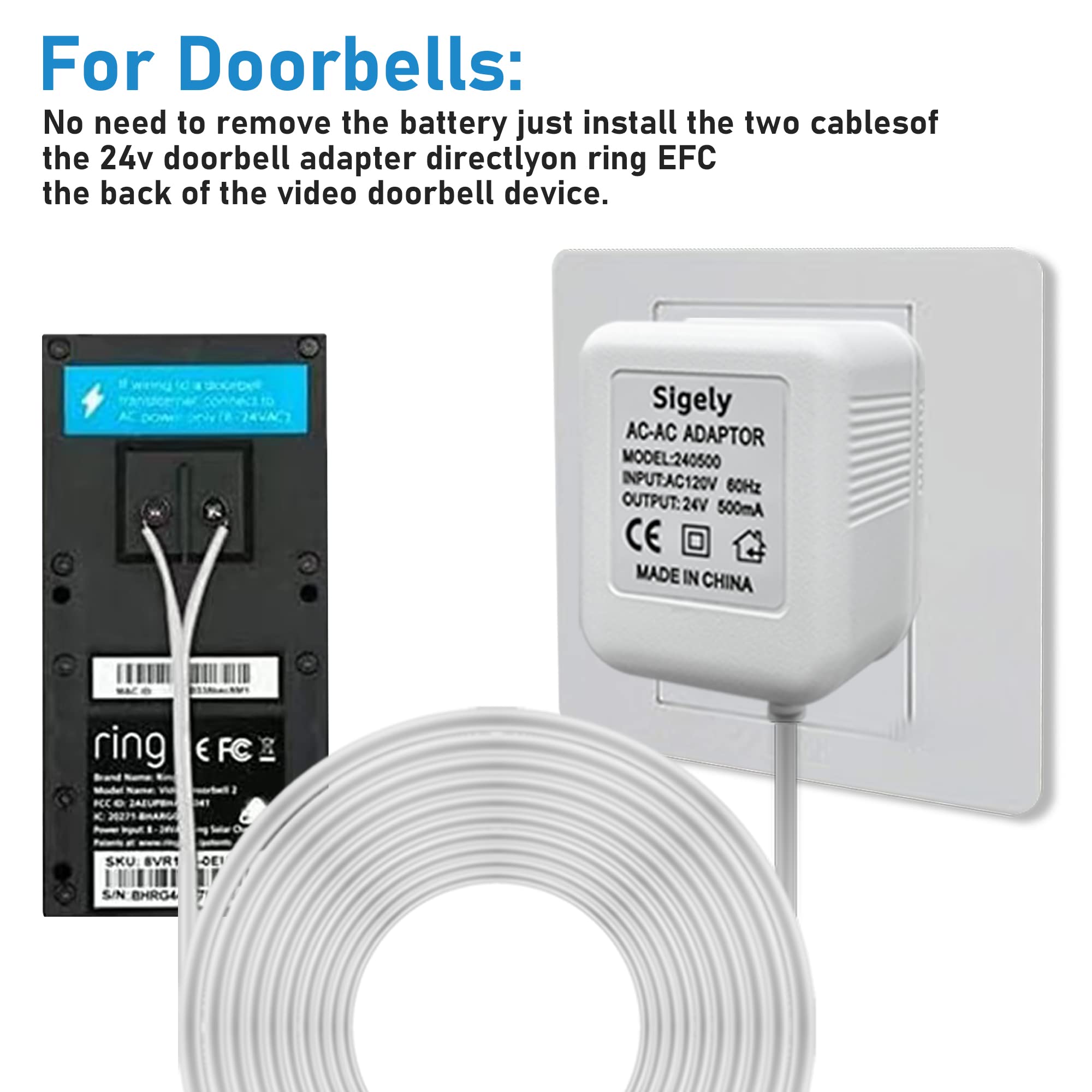 Ring Wired Doorbell 18V AC Doorbell Transformer Cable