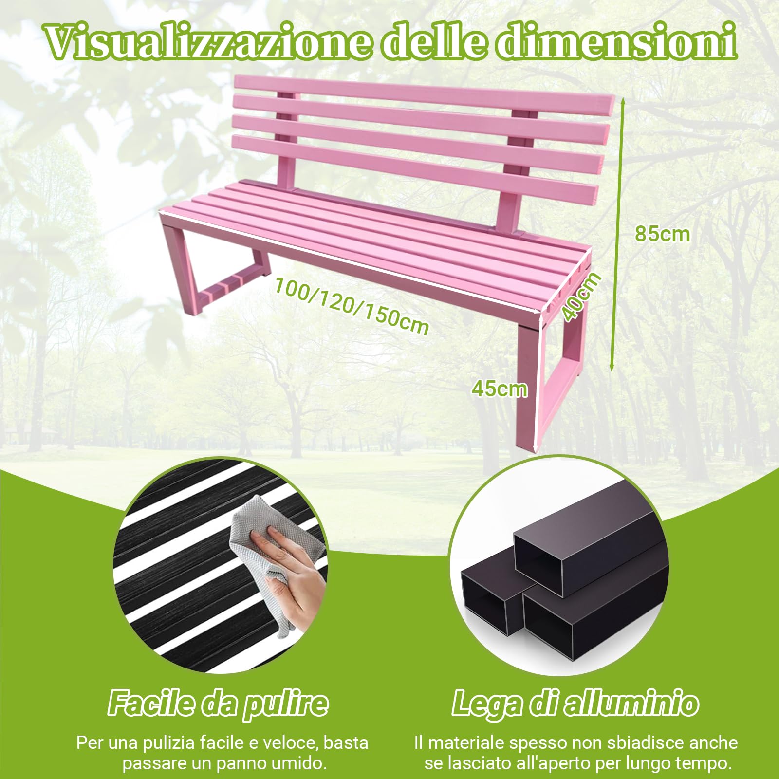 Panca da Giardino, panchine da Patio, Panchine da Esterno per Patio, Panca da Giardino in Metallo, per Portico, Prato, Balcone e Cortile(Dimensioni: 120x40x85cm)