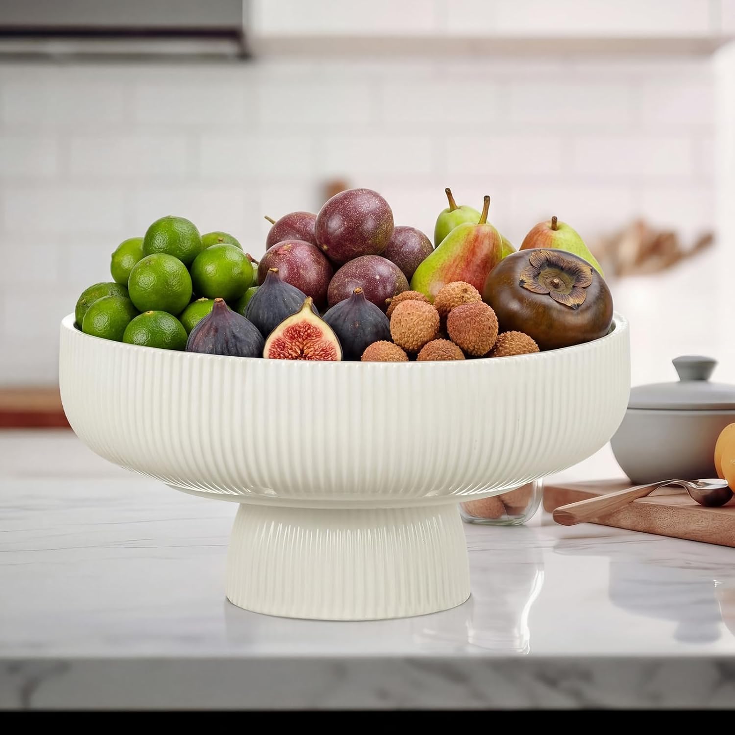 Sawysine 11" Ceramic Fruit Bowl with Ventilation Holes and Pedestal