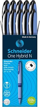 Schneider One Hybrid N Rollerball Pen, 0.3 mm Hybrid Needle Tip, Light Blue Barrel, Black Ink, Box of 10 Pens (183401)