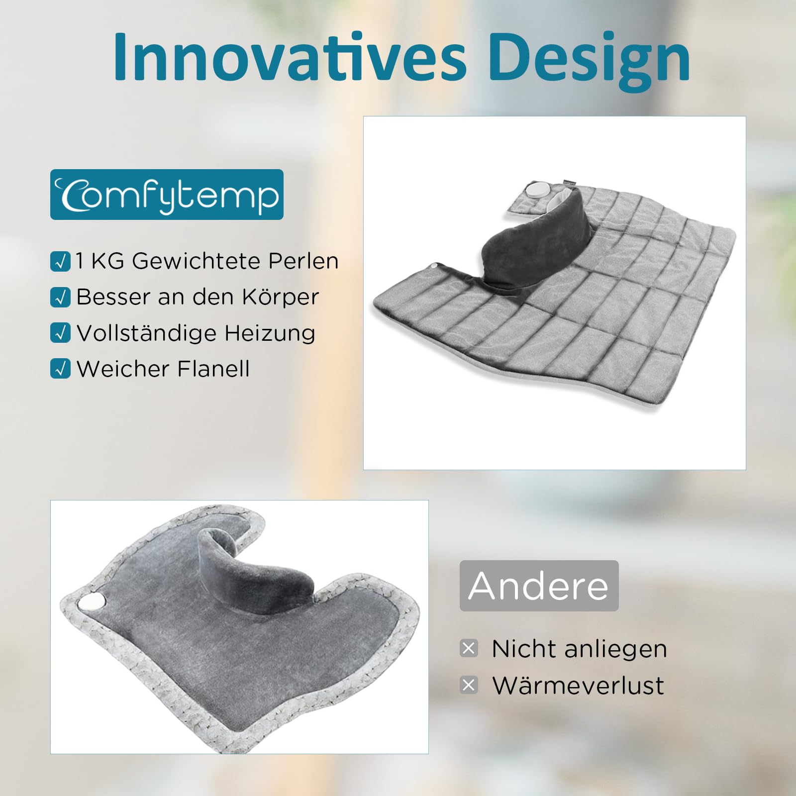 Comfytemp Voll gewichtetes Heizkissen für Nacken Schulter mit 9 Wärmestufen 0,5-9h Abschaltautomatik, 1 kg Nackenwärmer Schulterwärmer Elektrisches Wärmekissen Geschenke für Mütter, Frauen, Mama, Papa