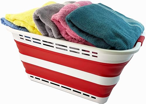 Miniatura 5 de SAMMART Cesta plegable de plástico para la ropa sucia de 42L (11 galones), contenedor de almacenamiento portátil desplegable, cesta portátil, ahorra