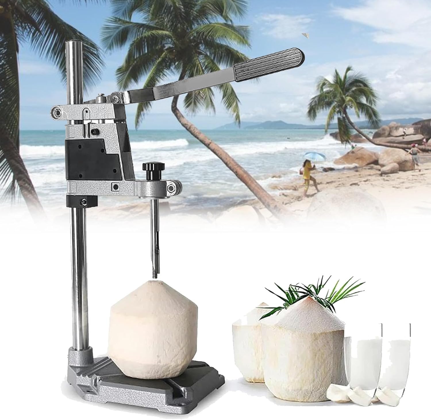 Manual Coconut Hole Opening Machine,Coconut Opener for Young/Tender, Hand Press Driller Coconut Opener Tool for Home Fruit Shop