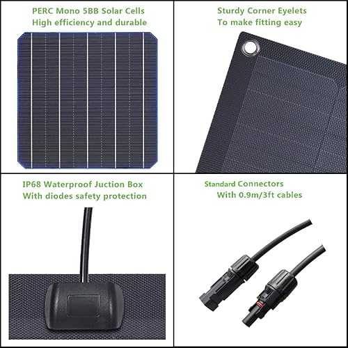 Miniatura 3 de Lensunsolar Panel solar flexible ETFE negro de 20 W 12 V, 18.5 x 12 pulgadas, ultra delgado, ultra ligero, células solares PERC mono de alta