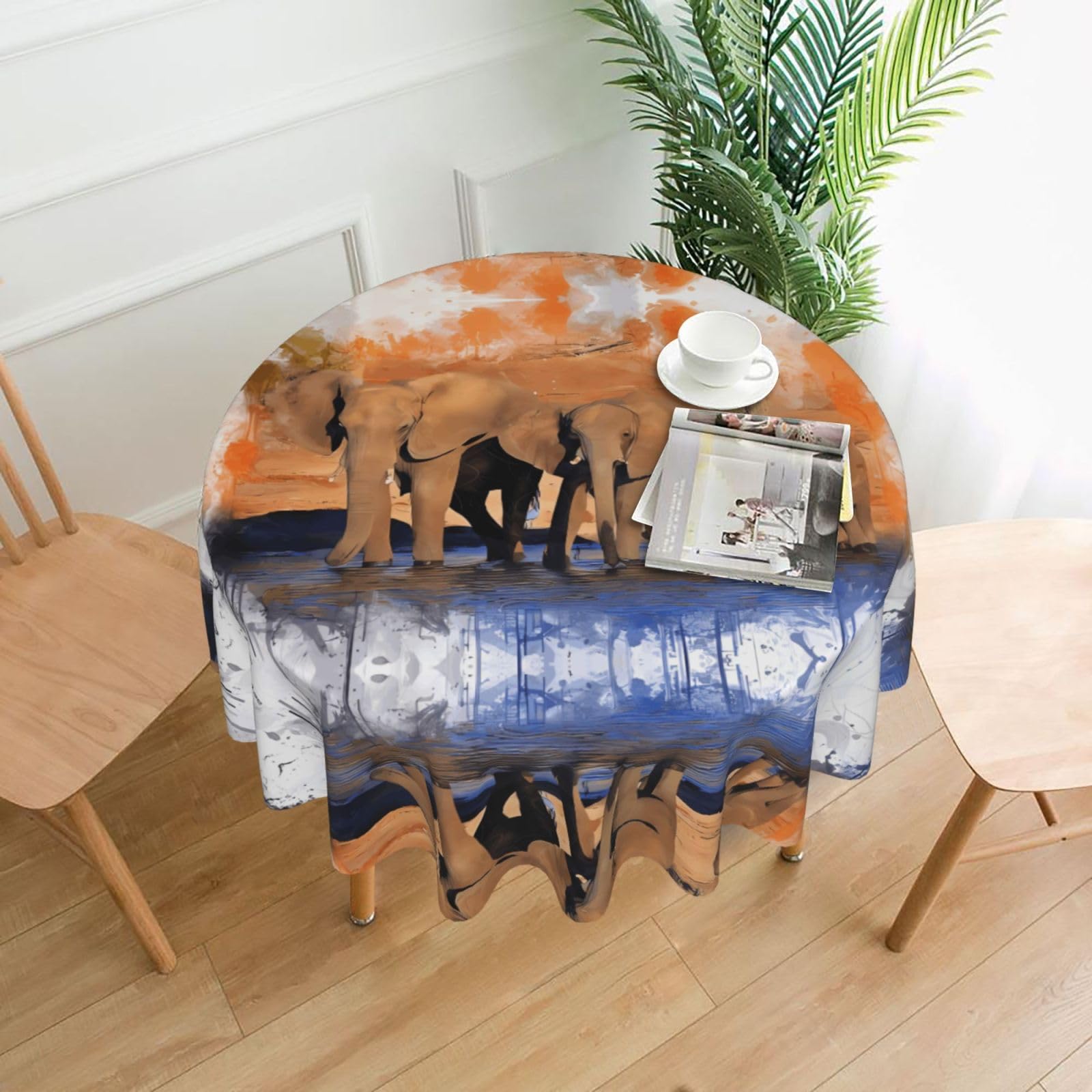 hhxvcv Elephants Art Round Tablecloth – Dining Table Cover