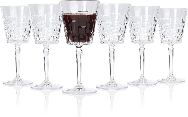 RCR 27435020006 Etna Wine Glasses Set of 6, Crystal Glass, Unique and Contemporary Design, Gift for New Homeowners, Birthdays, Occasions, for Red and White Wine, 280 ml