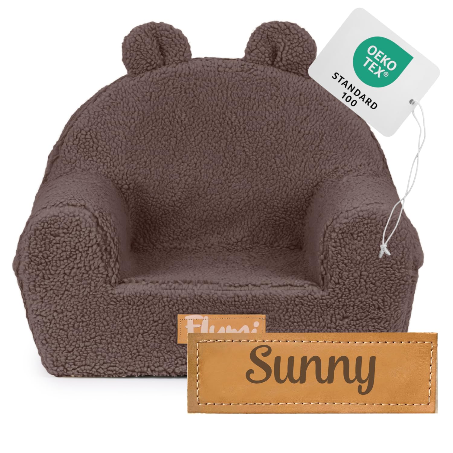 Flumi personalised high chair - Baby armchair - high chair for children's room playroom - armchair with engraving child name (chocolate brown teddy)