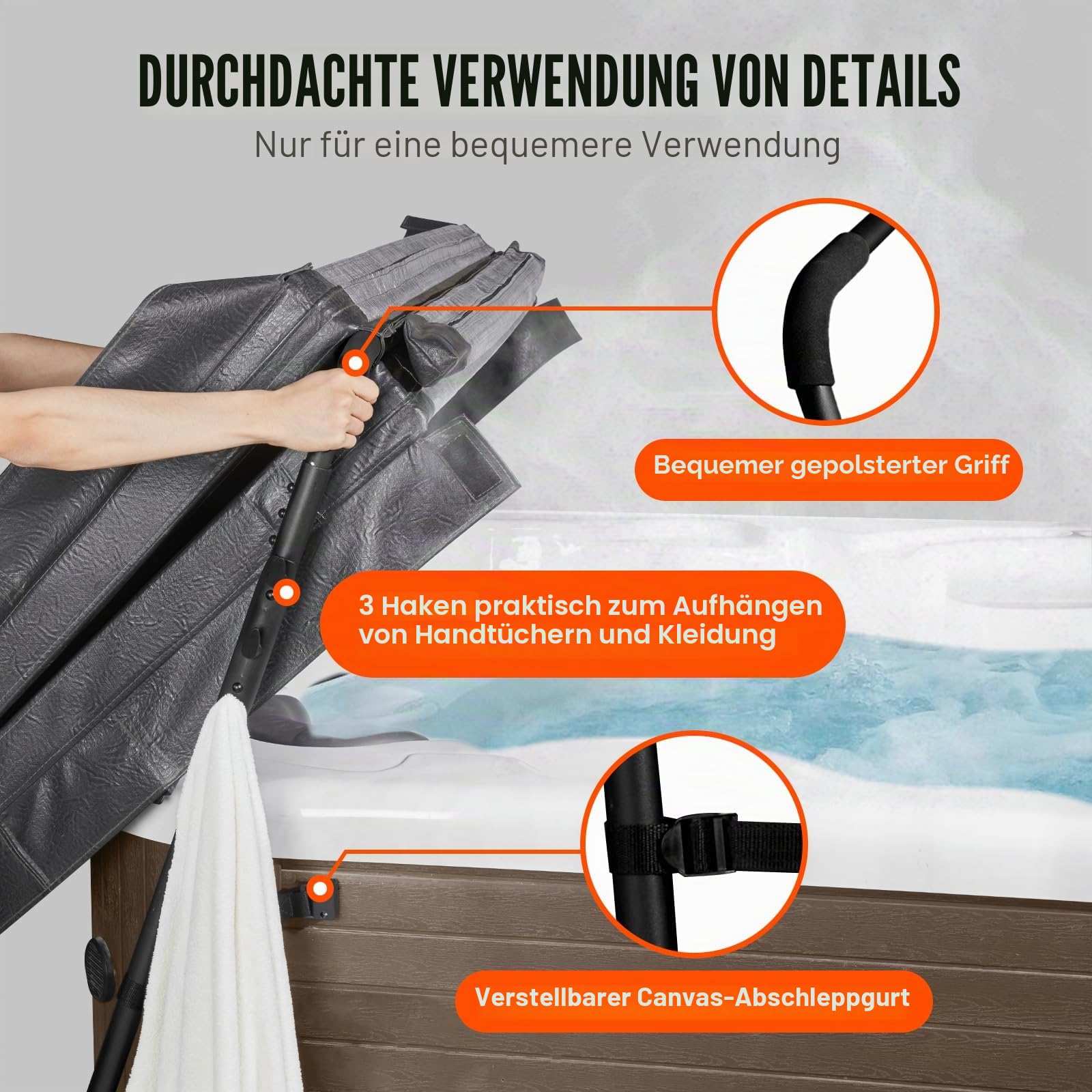 VEVOR Whirlpool-Abdeckungslift, Spa-Abdeckungslift Coverlifter, Höhe 80-105 cm, Breite 135-235 cm Verstellbar Whirlpoolabdeckung-Hebevorrichtung, Abdeckungsheber für Badewannen, Whirlpools, Spa
