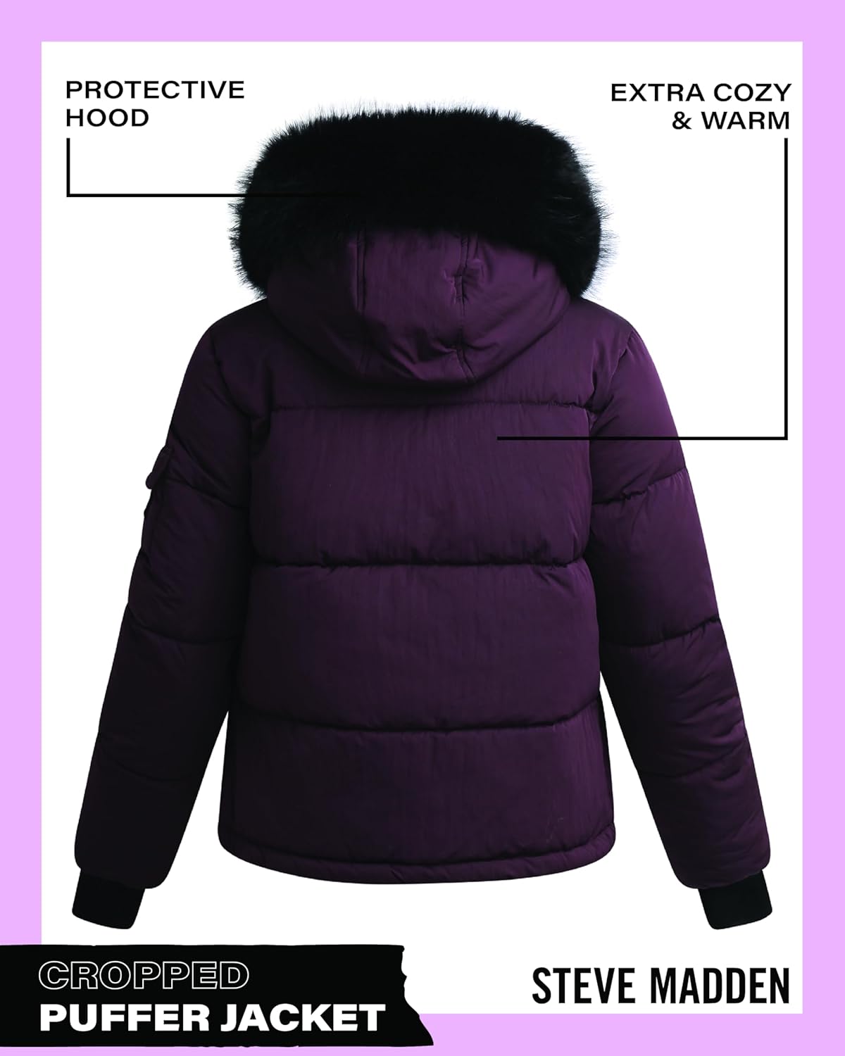 Steve Madden Womens Puffer Winter Coats - Cropped Wind & Water Resistant Insulated Quilted Jackets Winter with Faux Fur Coat - Image 7