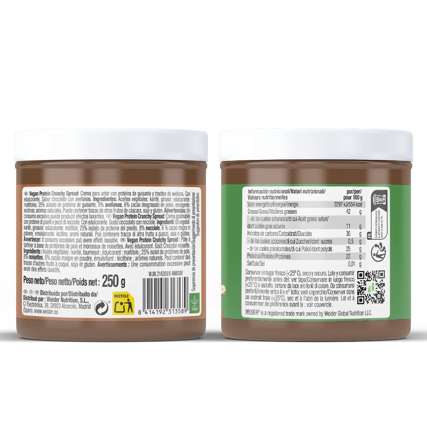 Weider Crema Proteica Vegana, Sabor Chocolate con Avellanas - 250 g