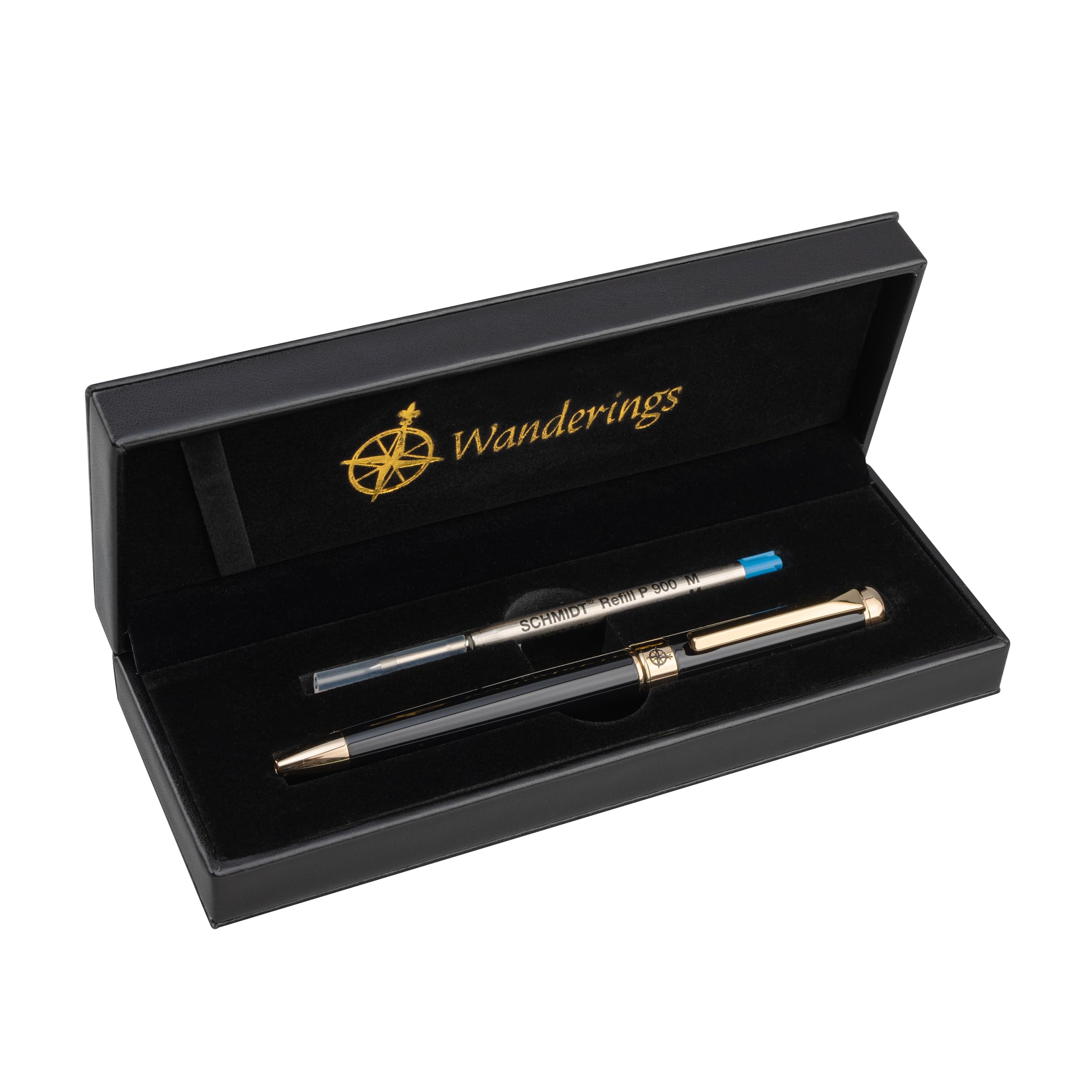 WANDERINGS Premium Ballpoint Pen with German Ink Perfectly Balanced for a Superb Writing Experience, 24K Gold Plated Piano Black - Includes a Schmidt Refill in a Giftable Presentation Case - Image 2