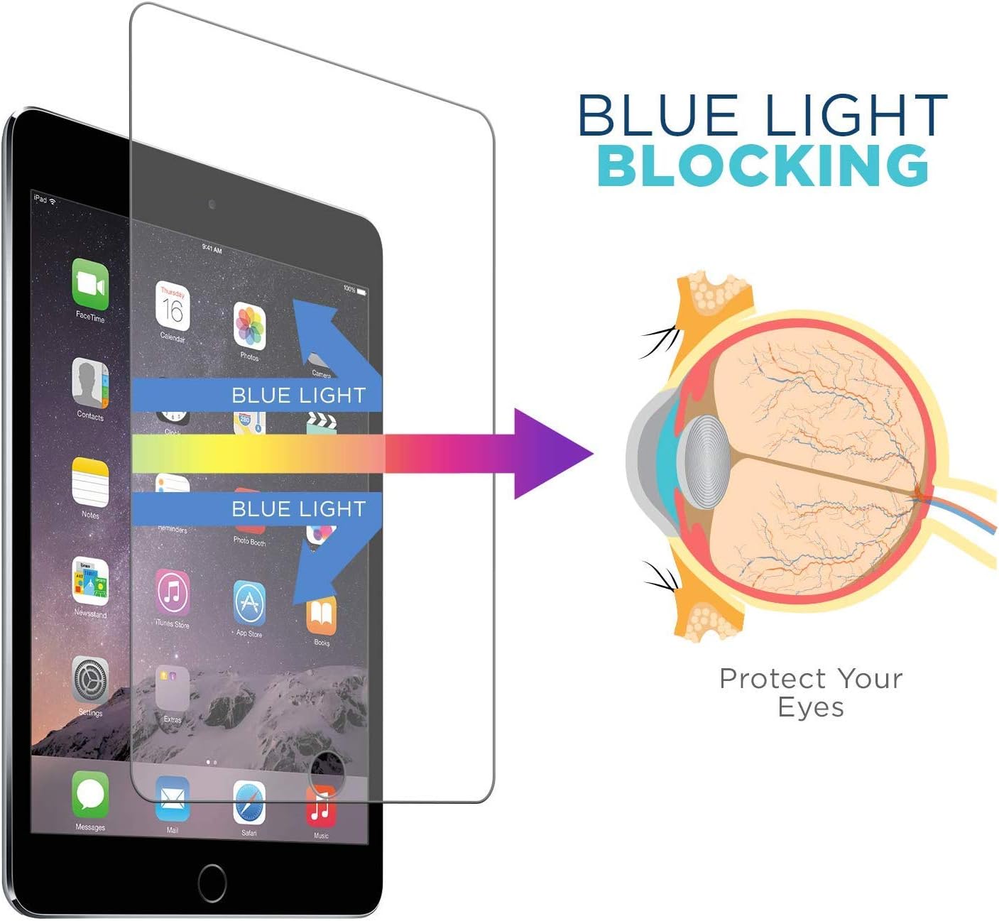 Tech Armor Blue Light Filter Ballistic Glass RetinaShield Screen Protector for Apple iPad Air/Air 2 / iPad 9.7 (2017) [1-Pack]