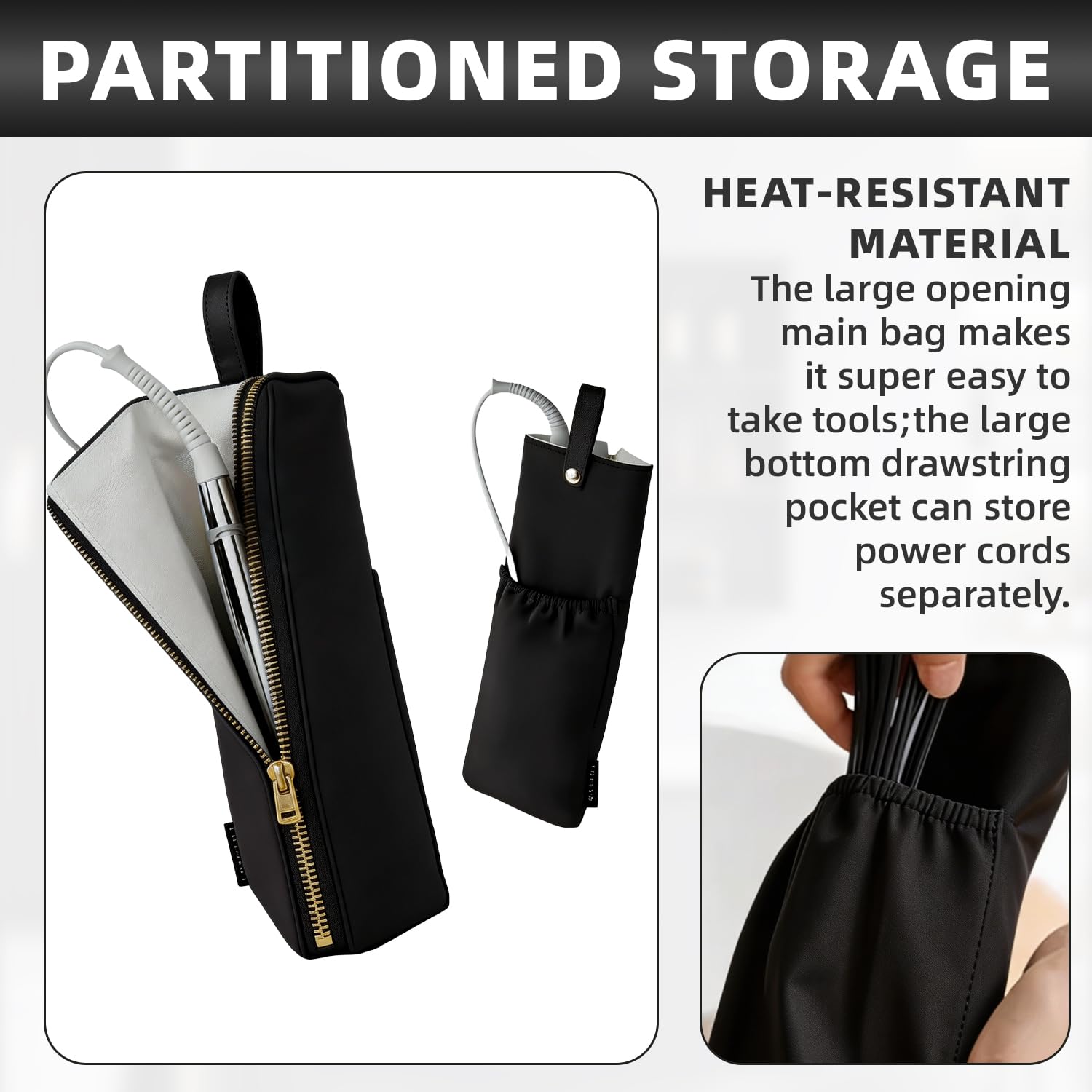 Funda Plancha Pelo Funda Airstrait,Estuche Airstrait con Forro Antiquemadura Adecuado para Tenacillas, Planchas y Otros Utensilios de Peinado,Colgable A Prueba de Agua,Negro