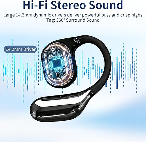 Miniatura 3 de Auriculares de oreja abierta, auriculares Bluetooth inalámbricos con micrófono, auriculares deportivos ultra cómodos con pantalla LED, sonido