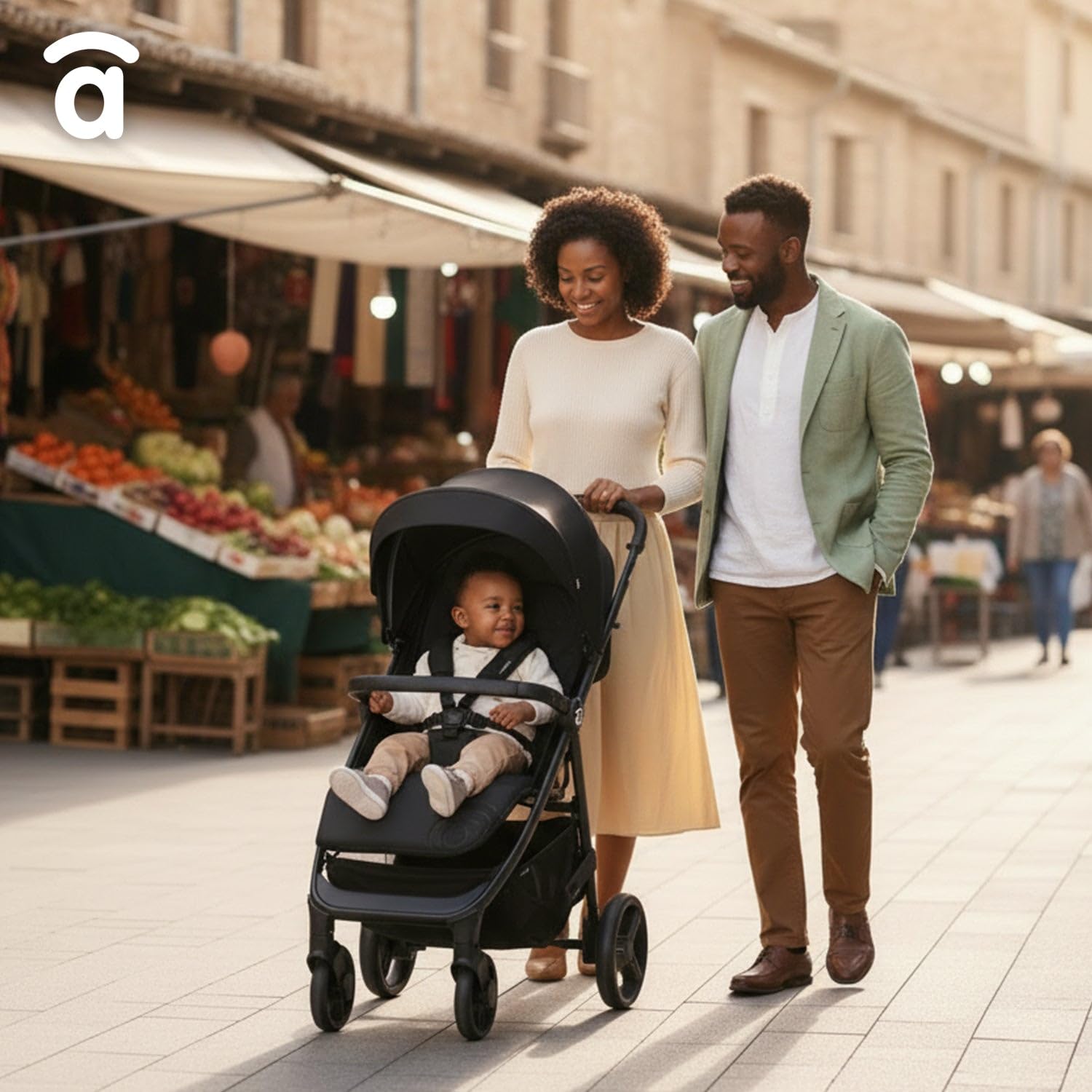 Silla de Paseo Ligera, Compacta y Segura hasta 22 kg | Respaldo Reclinable, Capota Extensible, Gran Cesta y Diseño Elegante para la Comodidad de tu Bebé y tu Tranquilidad | Iconic Negro ASALVO