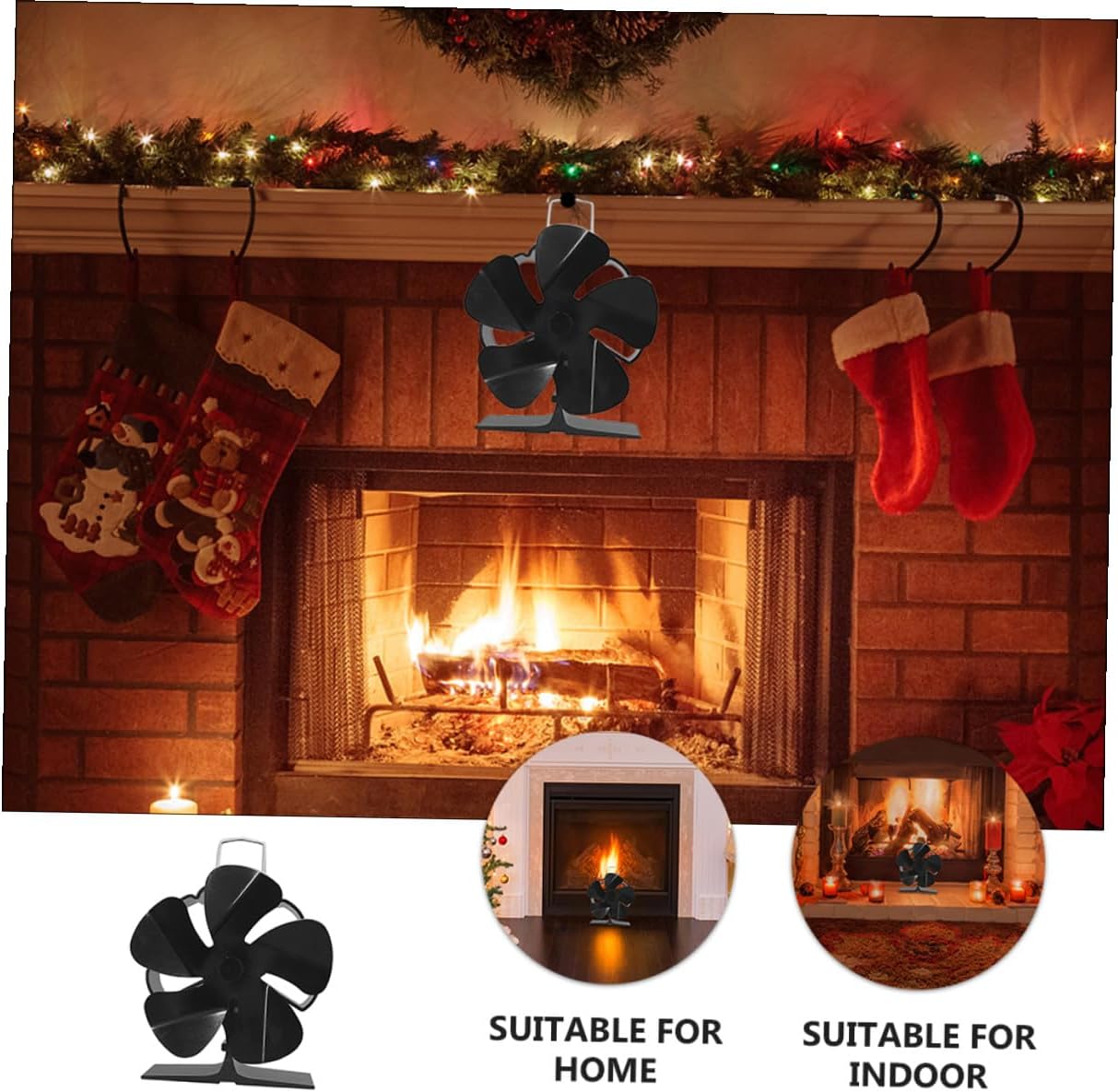 Mini 5-blade Silent Thermal Stove Fan Heat Powered Fireplace Blower for Wood Burning Stoves, Black Compact Fan for Home Heating Efficiency