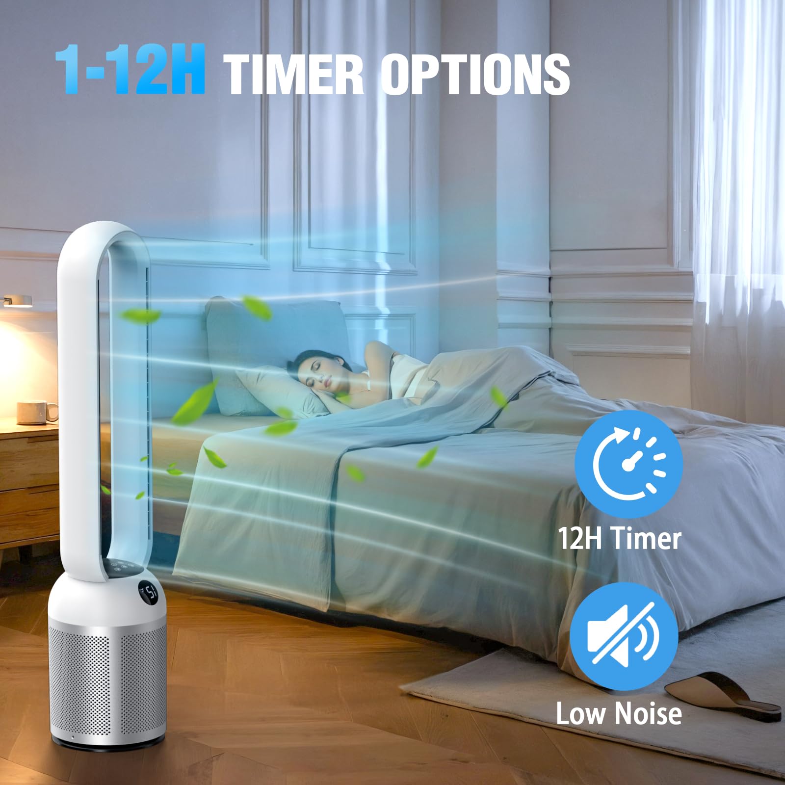 YAZEKY Turmventilator sehr Leise, 24 Stufen Ventilator Energiesparend DC Motor mit Fernbedienung, 12H Timer, 99cm 90° Oszillation Ventilator für Schlafzimmer Büro (Silber)