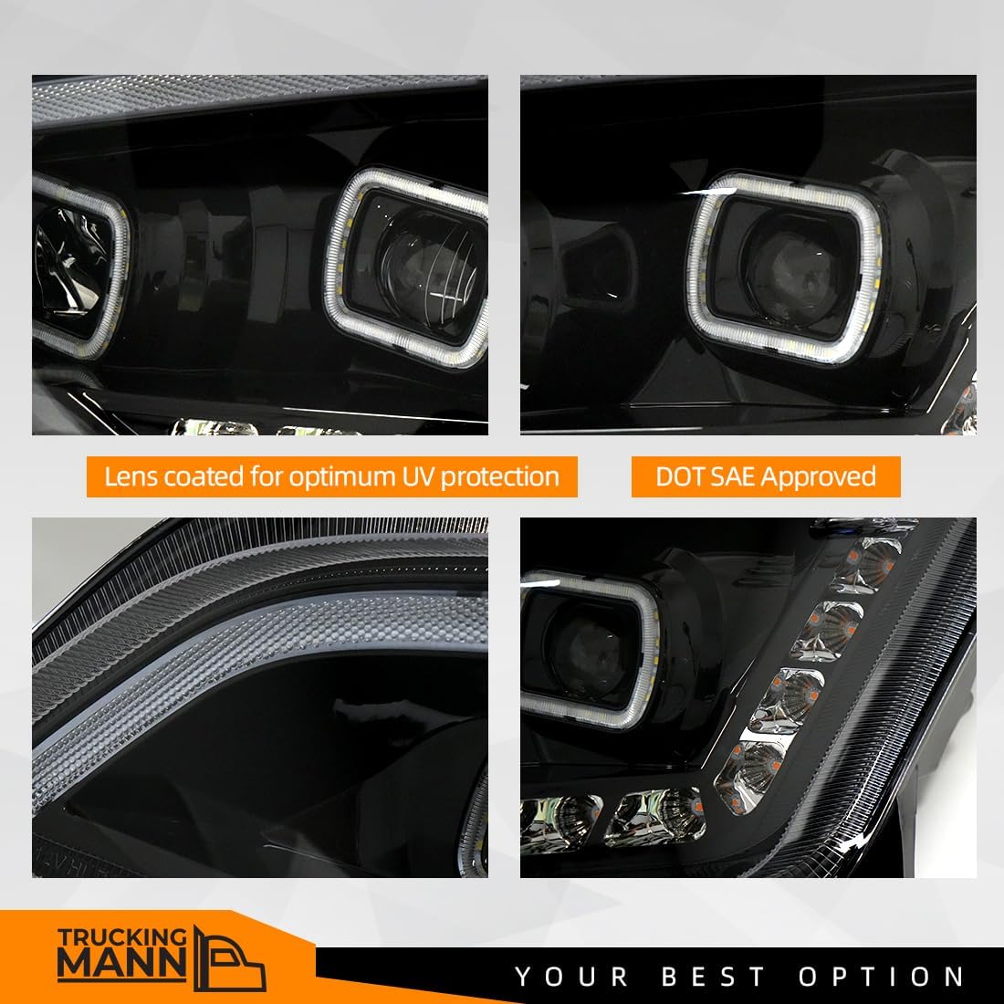FULL LED Projector Peterbilt 579 Headlights Assembly for Peterbilt 579 Accessories 2022 2023 2024 2025 Truck Headlights Peterbilt 587 2022+ Black LED Headlight Housing Left(F01172-L)