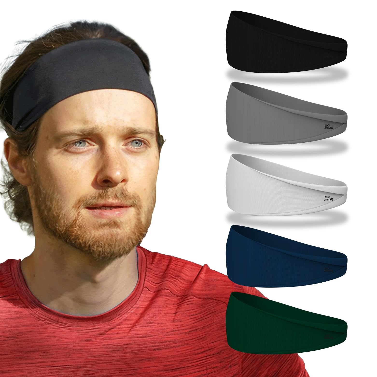 Sports Headband for Men (Pack of 5) - Moisture Absorbing Workout Headband, Sweatband Headbands for Running, Cycling, Football, Yoga, Unisex Hairband