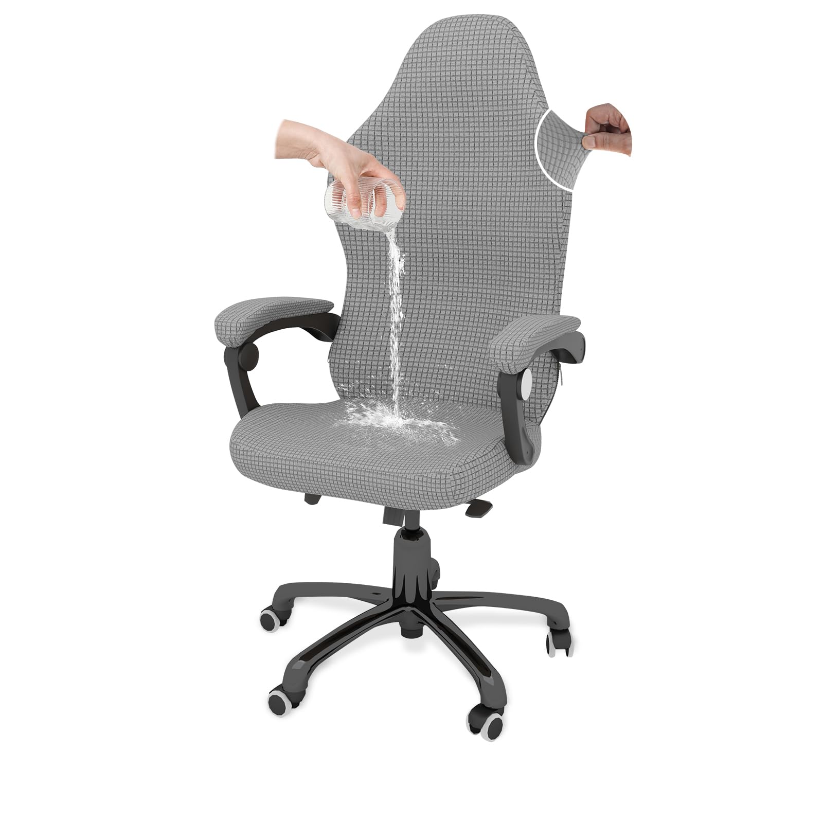 LIFEDX Funda para Silla de Juego Funda para Silla de Oficina Impermeable Elástica, Funda para Silla Giratoria Removible Funda Silla Gaming Ergonómicas con Reposabrazos Respaldo de Silla-Light Gray