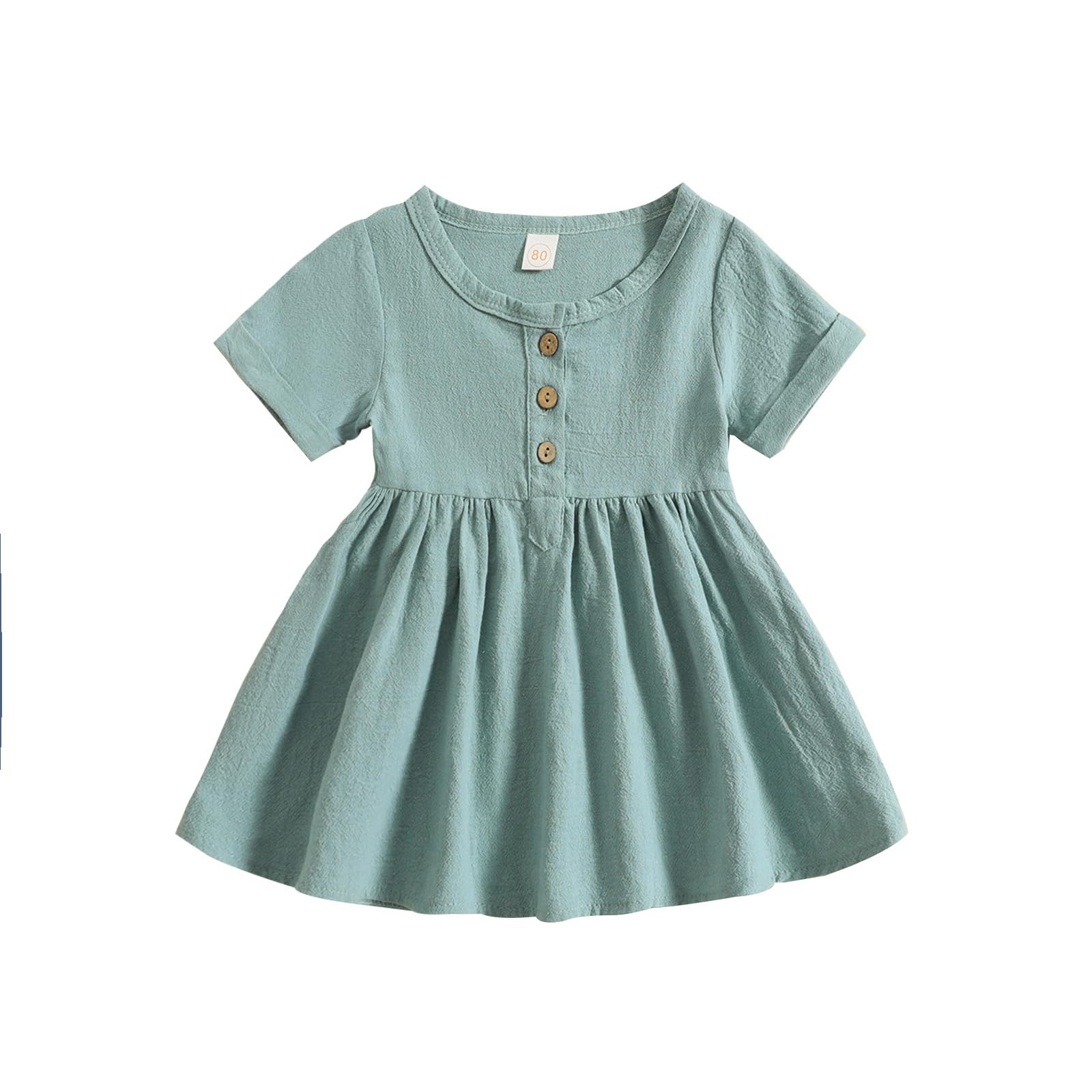 Alunsito Vestido de Verano y otoño para niñas pequeñas Vestido de Manga Corta con Botones Color sólido Vestido de Fiesta de Princesa