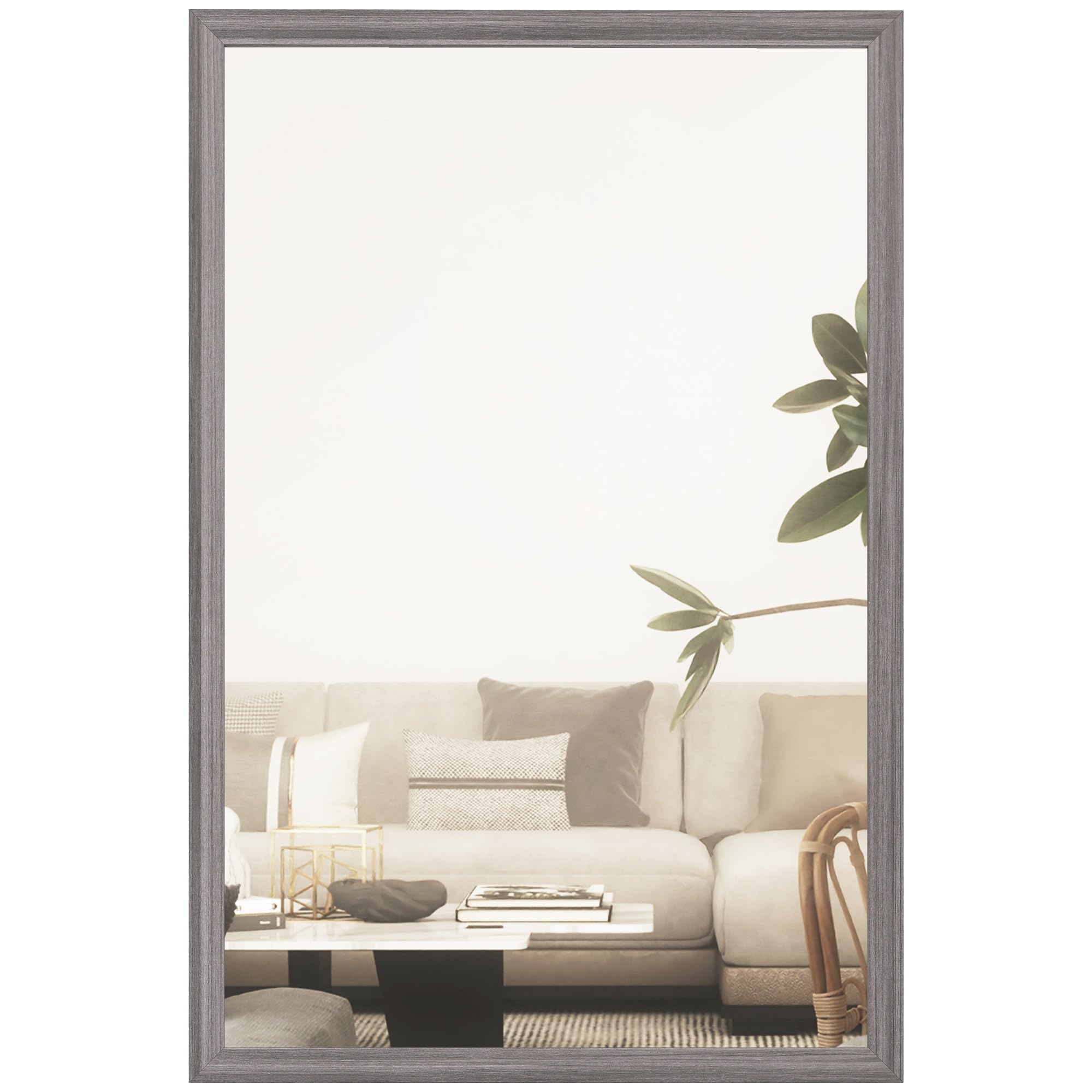 HOMCOM Decorative Rectangular Wall Mirror, 60 x 40 cm Wall-Mounted Bathroom Mirror for Living Room, Bedroom, Hallway, Grey Wood Effect