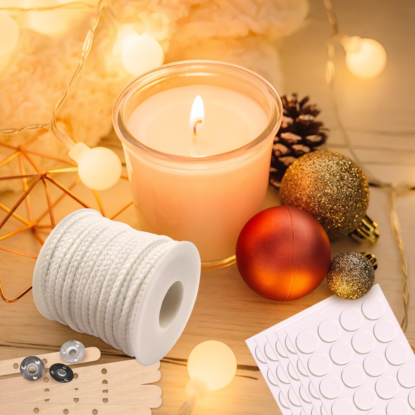 Eurtes 1600 cm Cotton Candle Wicks, 75 Strands, 100 Metal Bases & Stickers, DIY Communion & Scented Candles - Image 4
