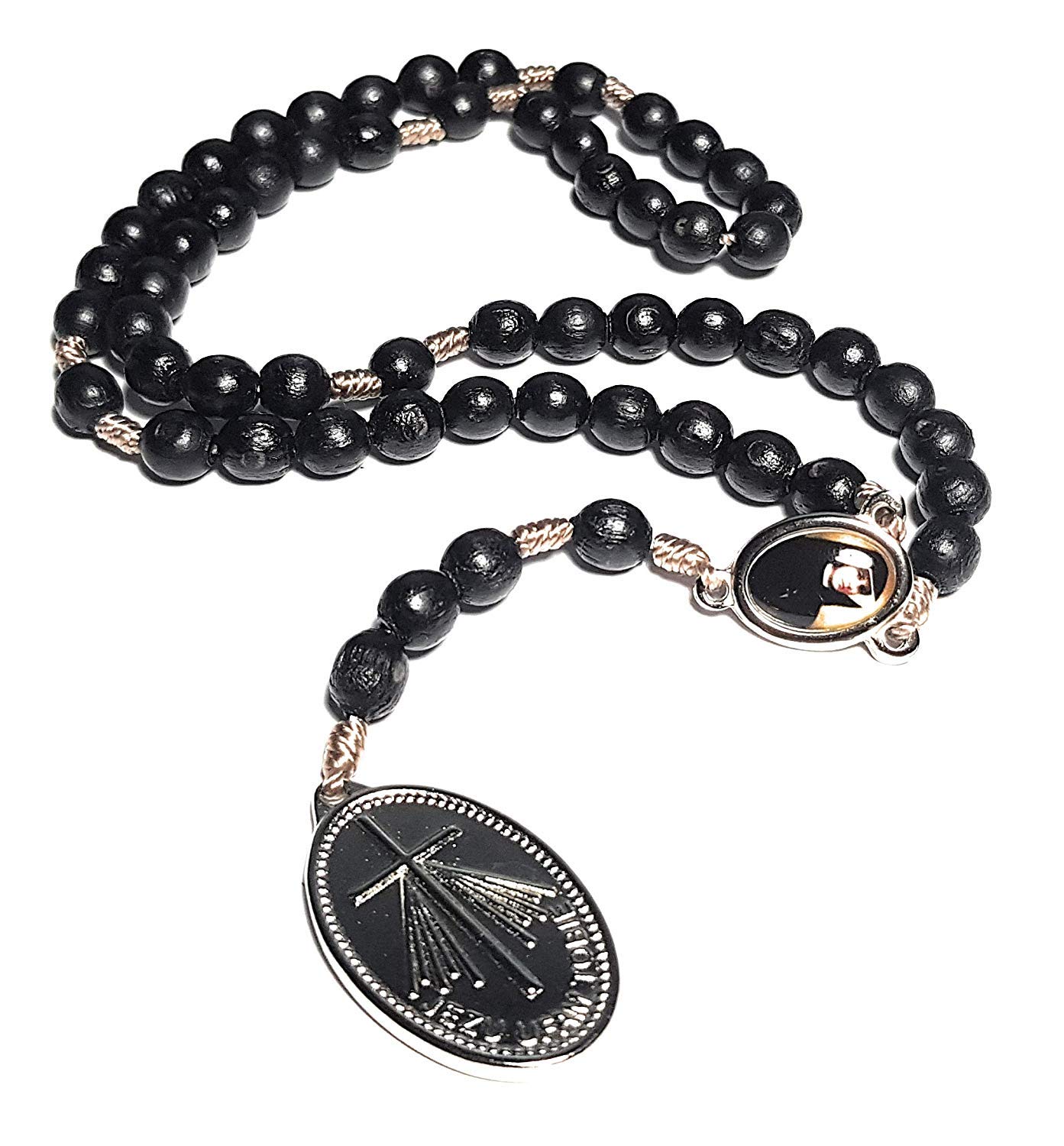 Saint Faustina Kowalska Véritable Chapelet Relique Apôtre Divine de la Mercure Miraculeuse Médaille Jesus I Trust in You Chaplet Trois O' Clock Prière Pologne Neuvaine Noir sur le cordon