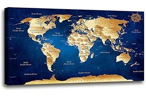 20x40inch Large World Map Canvas Art Painting Ready to Hang