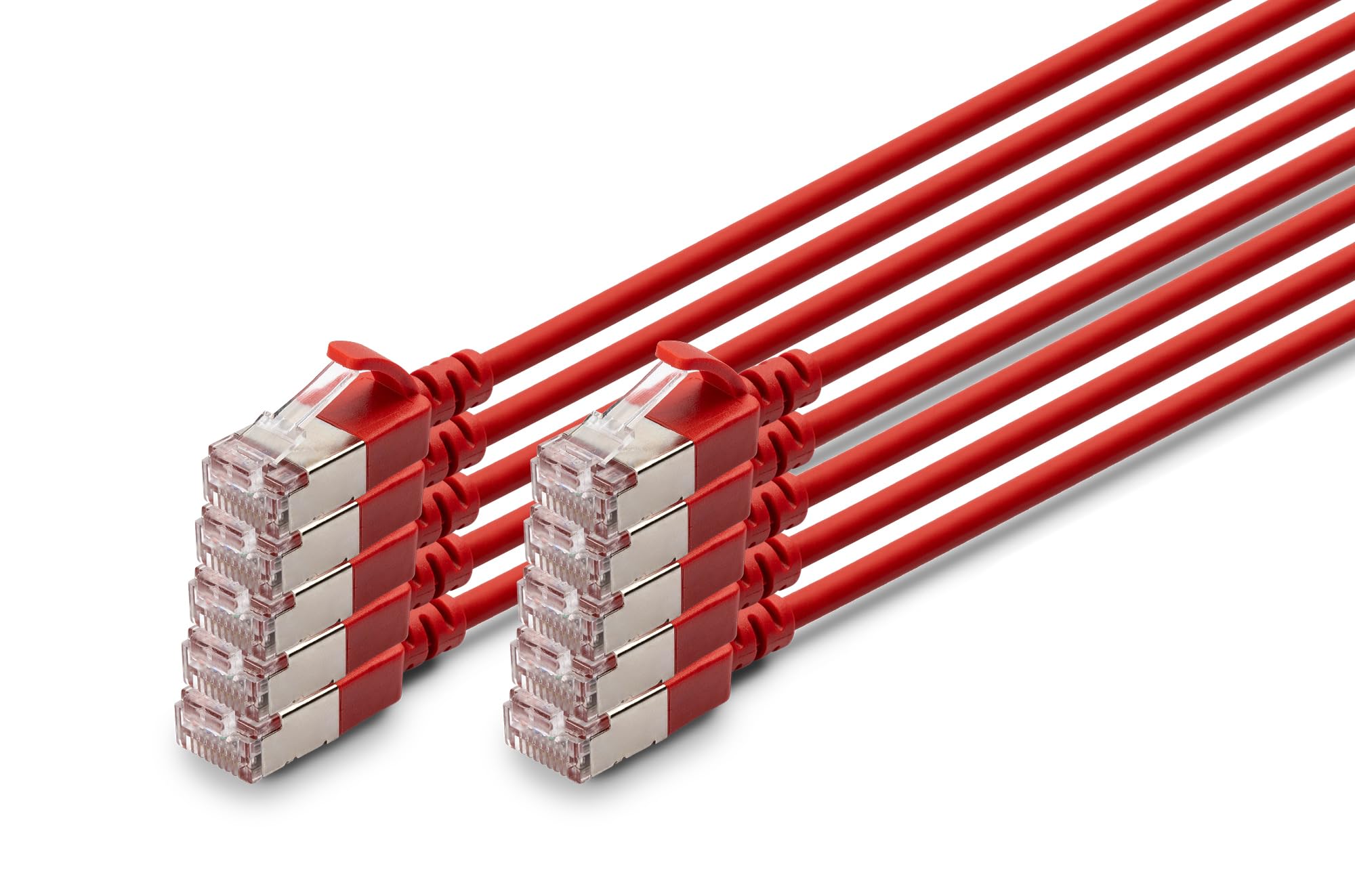 DIGITUS Câble LAN Cat 6A – 5 m – 10 pièces – Slim – F/FTP – Rouge | 10 Gbit/s – Blindé – PoE+ – AWG 32/7 – LSZH – Câble réseau RJ45 – Compatible Cat 6 et Cat 7