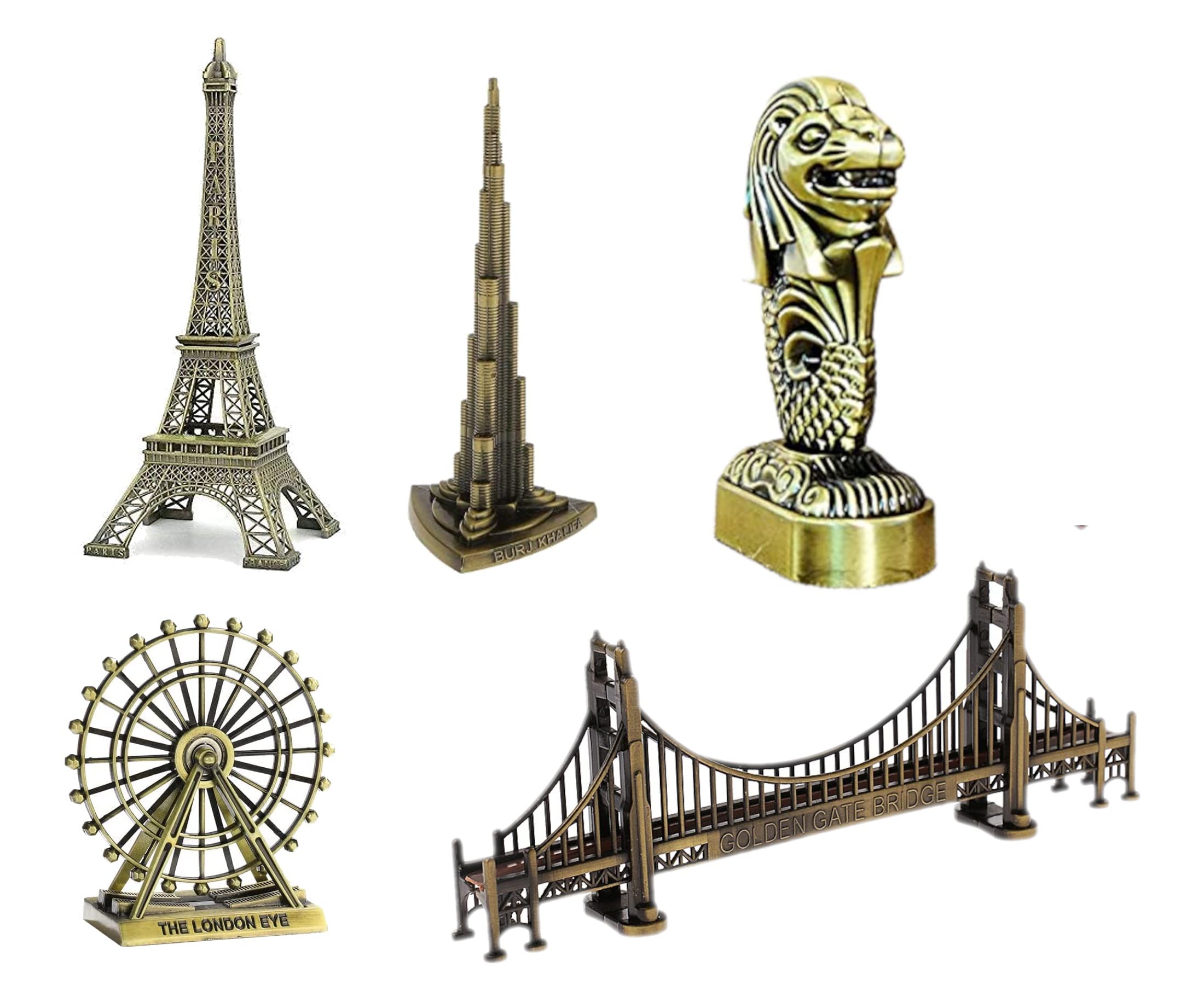 Lilone Metal Combo Showpieces for Home Decor of Famous Landmark Miniature (5 PCs Set) | Approx Size 8 CM to 18 CM (3)