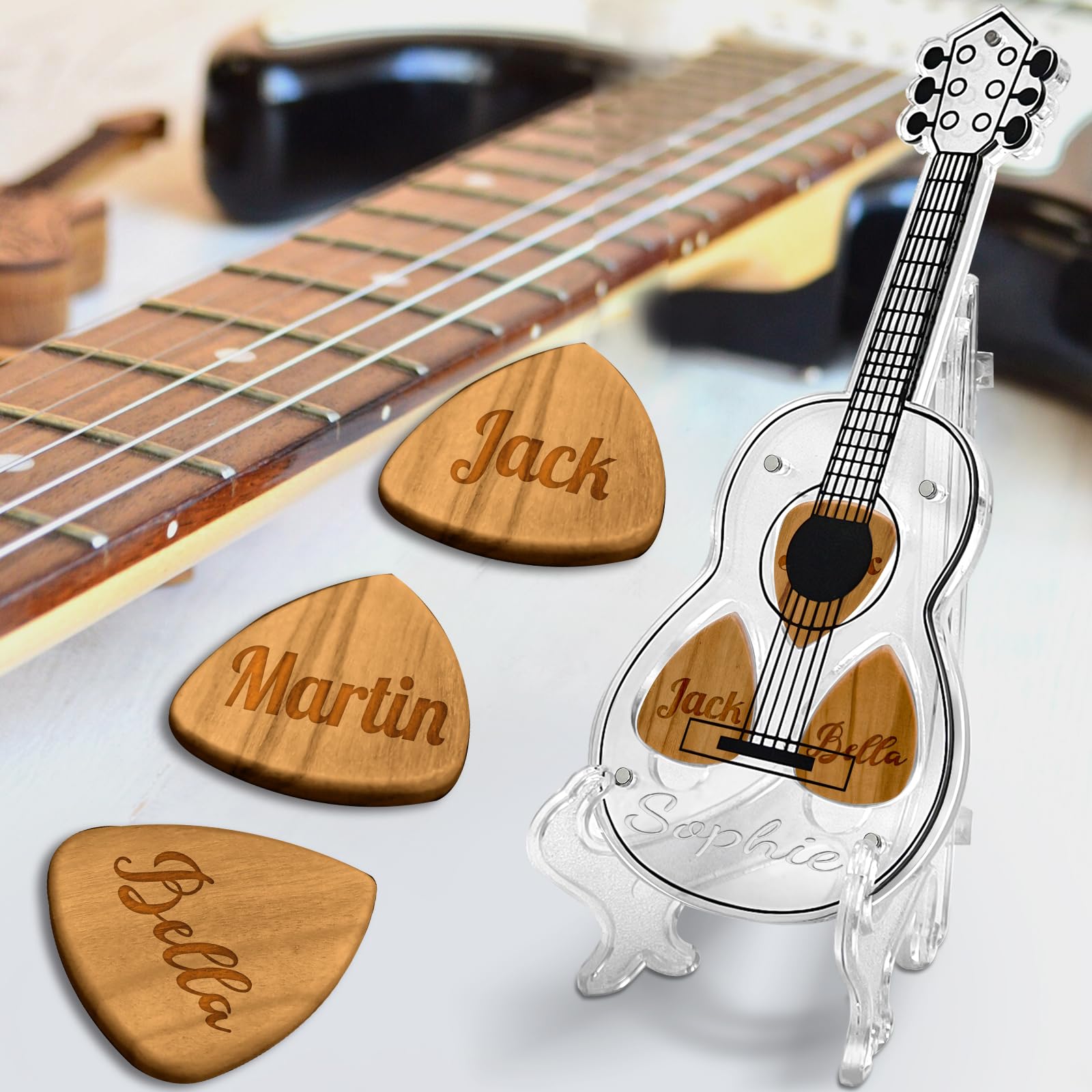 Personalized Guitar Pick Holder Case, Guitar Pick Display Custom Name Text Acrylic Guitar Picks Box Accessories Customized Gift for Bass Ukulele Guitar Players Guitarists Music Lover