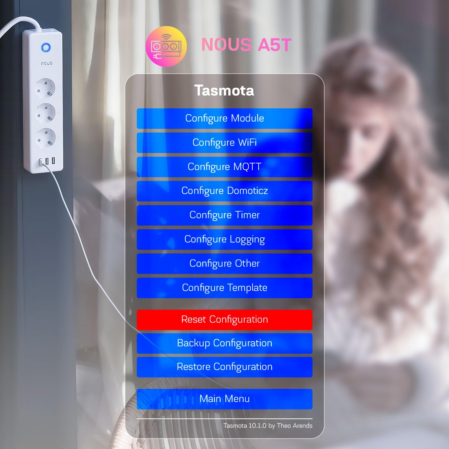 Tasmota Nous A5T Multiprise WiFi Intelligente, 3 Prises + 3 Ports USB, Compatible avec Assistant Vocal, Alexa, Home Assistant, Mesurer la Consommation électrique, Protection Surtension, 1.5m
