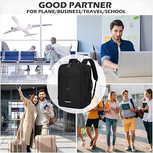 Miniatura 8 de NEWHEY Mochila de viaje para hombres y mujeres, 40L, mochila impermeable para laptop de 17 pulgadas, Negro (solo mochila), Viajes