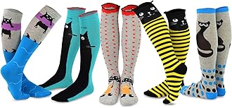 TeeHee SocksTeeHee Crazy Fun Silly Funky Girls Socks Novelty Knee High and Crew for Women Multipair Cotton