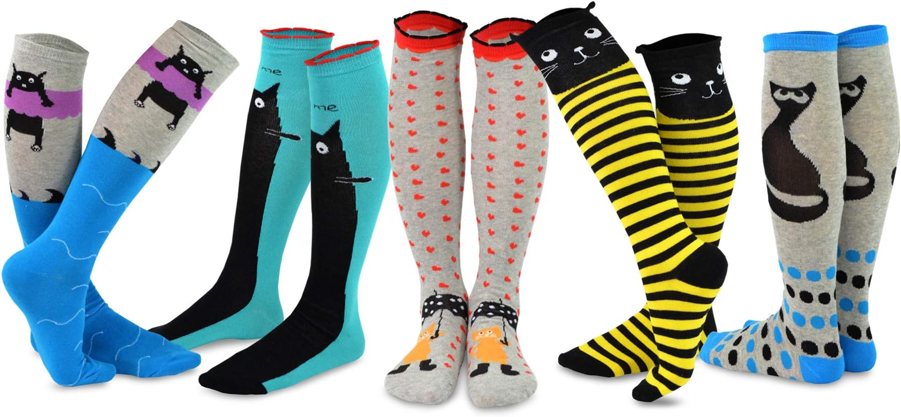 TeeHee Crazy Fun Silly Funky Girls Socks Novelty Knee High and Crew for Women Multipair Cotton
