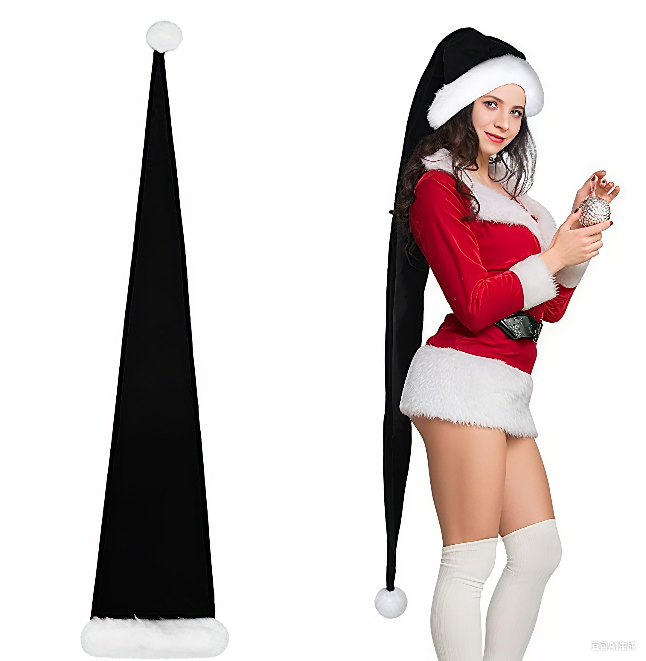 RUIXIA 59Inch Long Santa Claus Hat Plush Winter Warm Novelty Holiday Decor Hat for Xmas Halloween Festive Costume Supplies