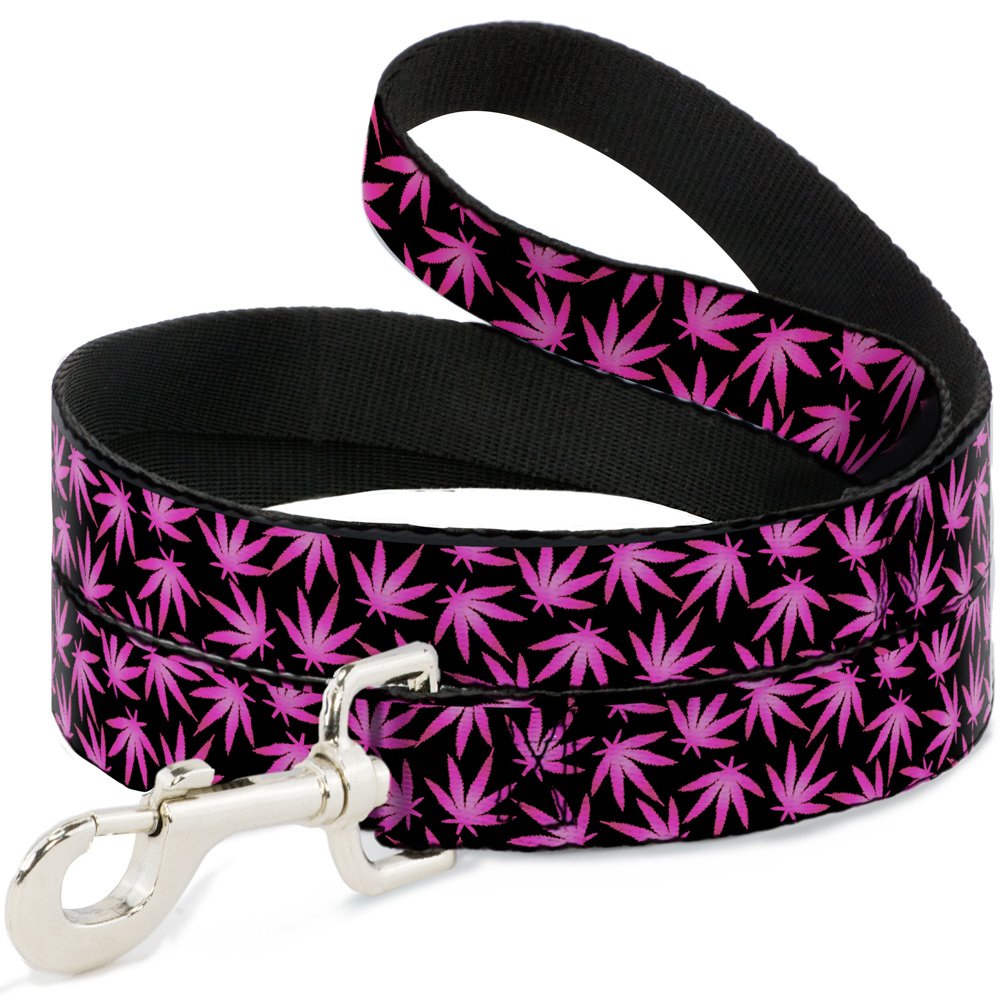 Laisse pour chien Buckle Down Pot Feuilles Noir et Rose de 6 pieds