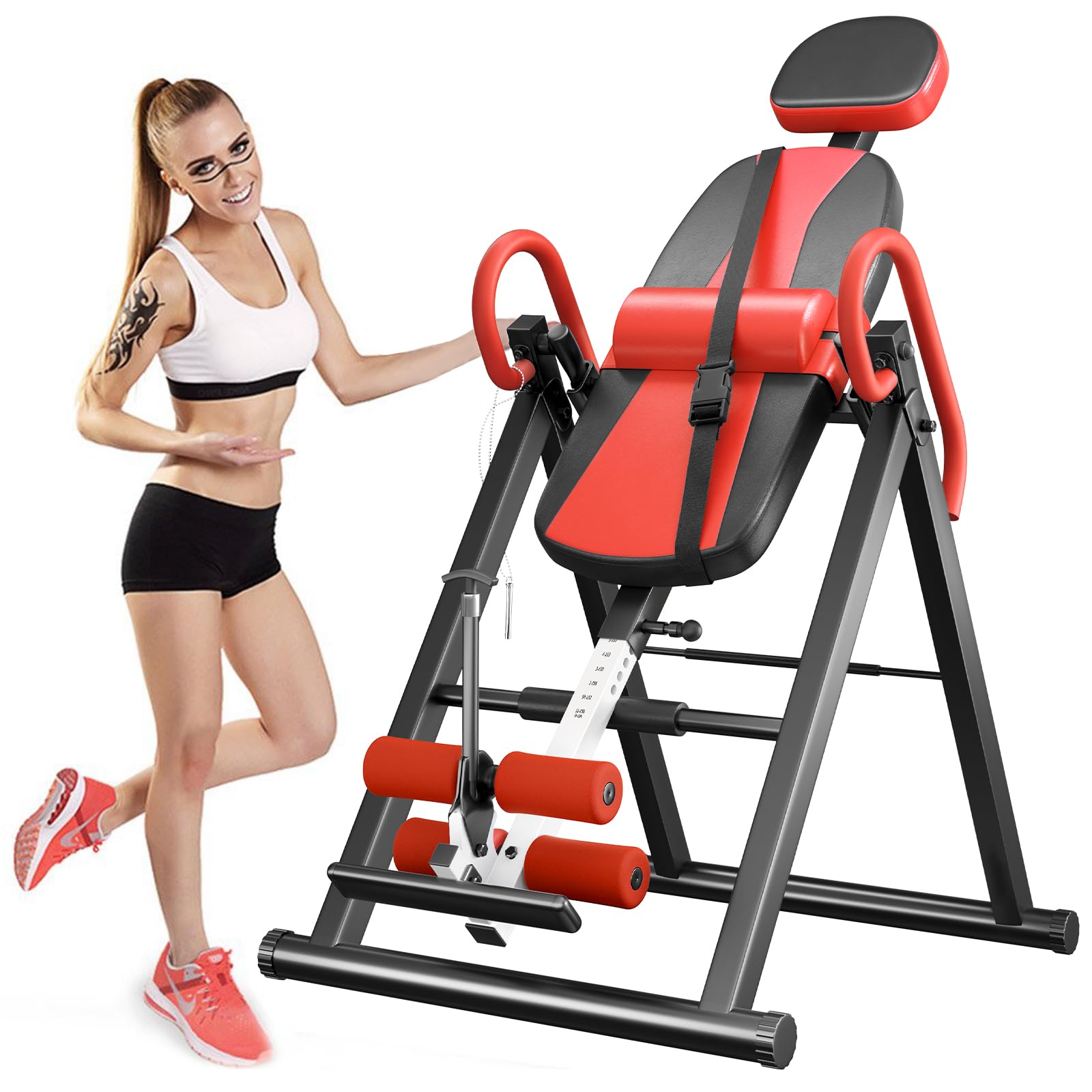 Inversionsbank, klappbarer Schwerkrafttrainer, Inversion Table Streckbank zur Entlastung der Wirbelsäule, Rückentrainer unterstützt bis zu 136 KG
