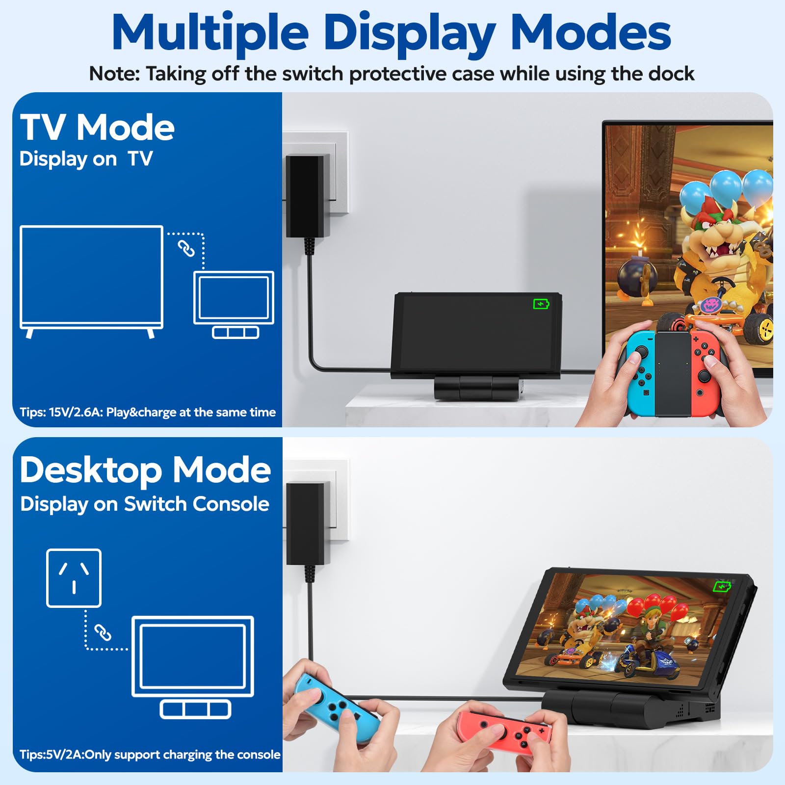 Switch Docking Station für NS Switch/Switch OLED, innoAura Switch Dock für TV mit 4K HDMI, USB 3.0 und Type-C Ladeanschluss, Faltbarer und tragbarer Switch-Ladestation ständer