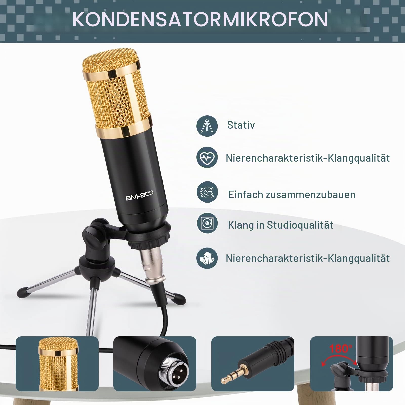 Kondensatormikrofon Set, Podcast Gerätepaket,BM-800 Mikrofon Kit mit dj Controller, Audio Mixer Set mit mischpult für Streaming/Podcasting/Aufnahme, geeignet für PC/Laptop/Telefon/Pad