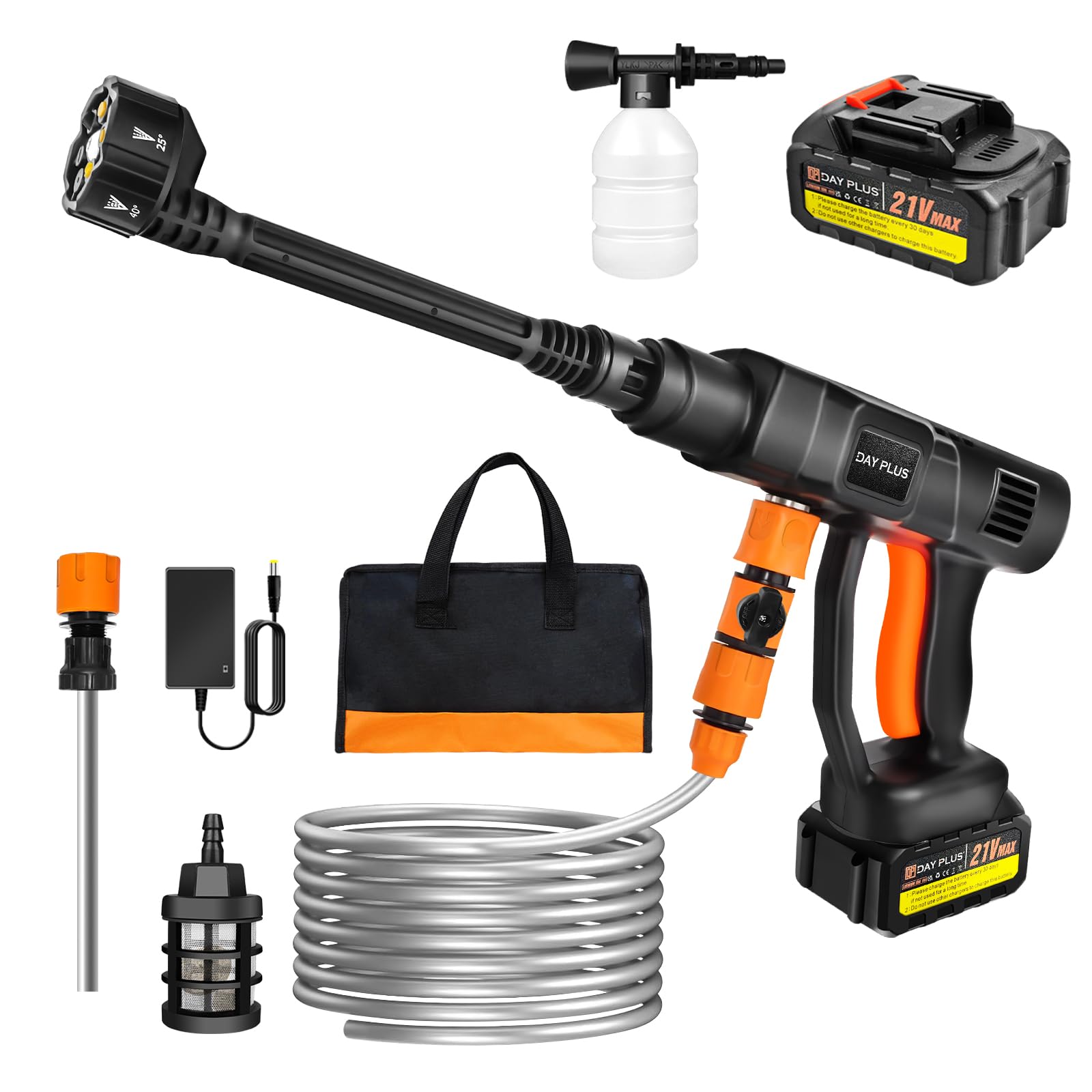 Portable High-Pressure Washer Car Washer Wireless Water Spray Gun Cleaner, Electric Pressure Washer with 21V 1.5Ah Battery & Fast Charger, with Quick Connect Nozzles for Garden Patio Yard Window — view 13
